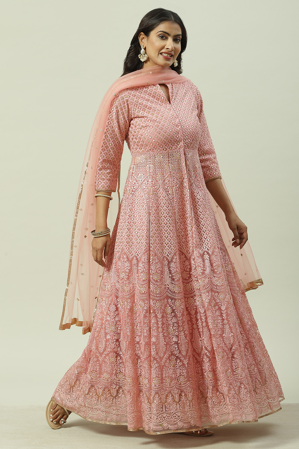Yellow Flared Kurta Lehenga Suit Set image number 6
