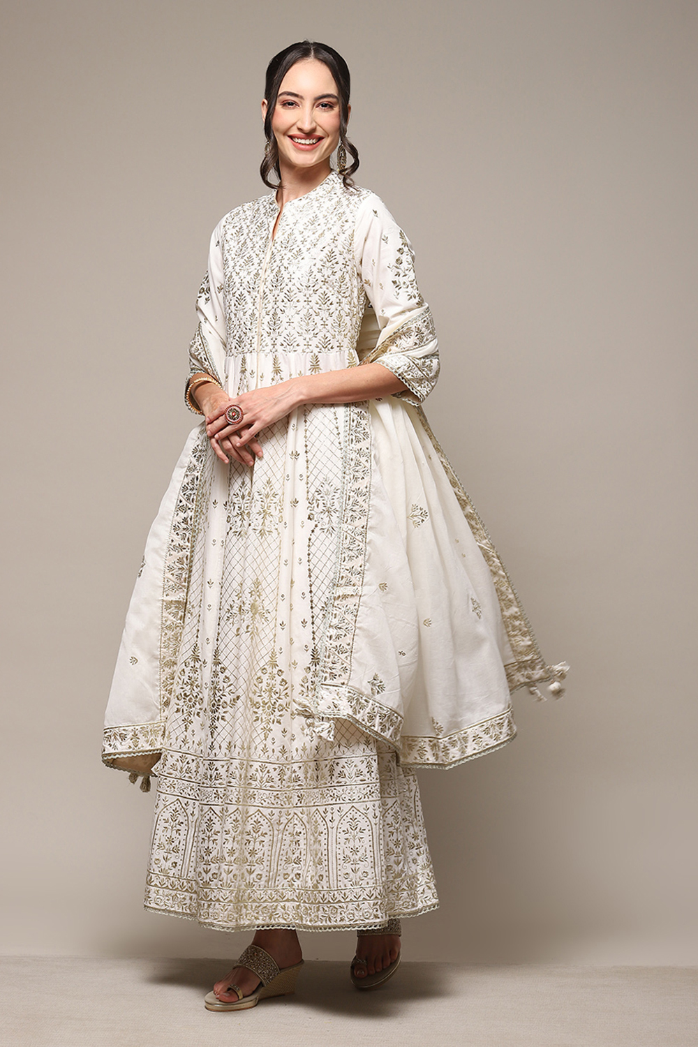 Pastel Blue Cotton Anarkali Kurta Sharara Suit Set image number 5