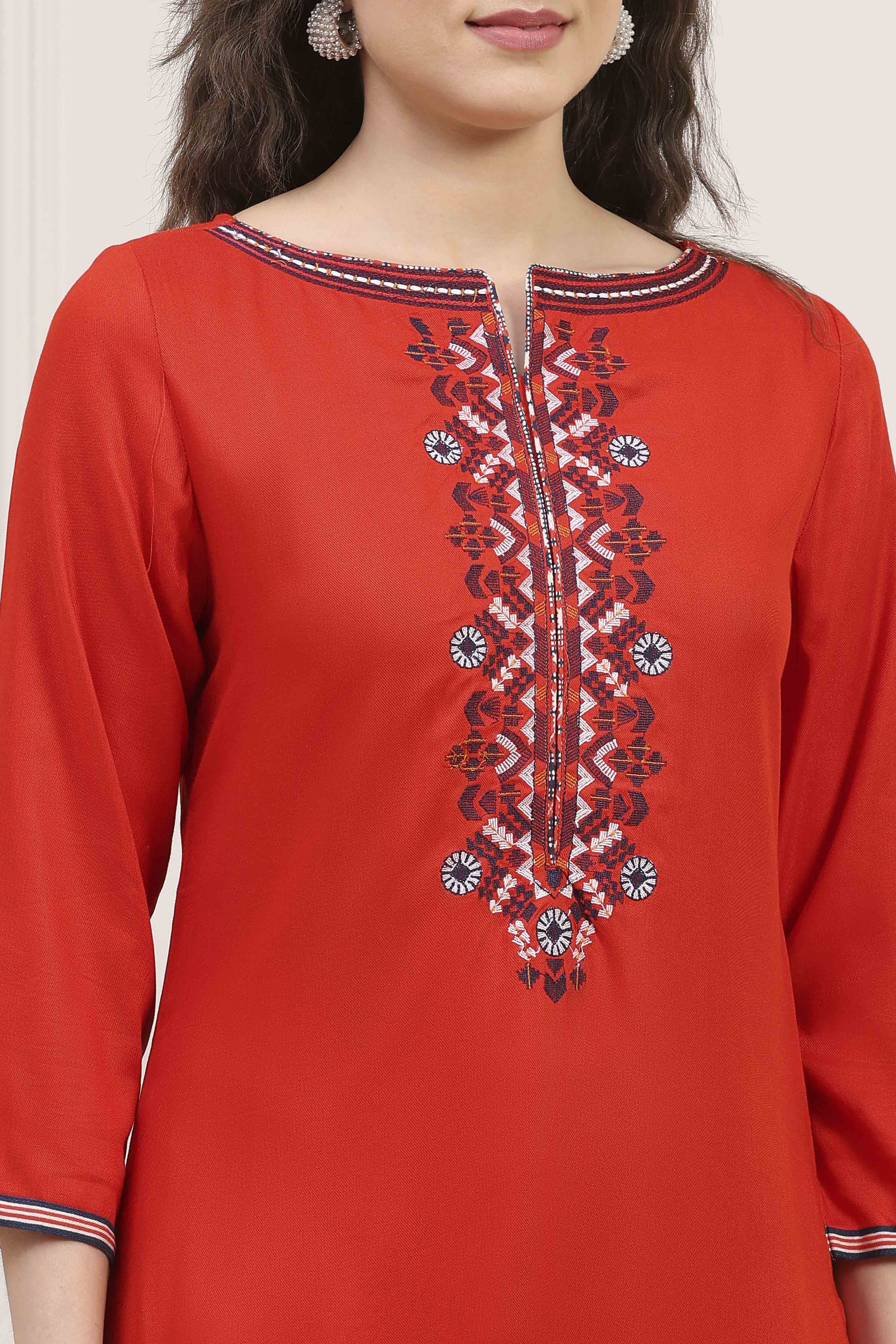 Blue Rayon Printed Straight Kurta image number 1