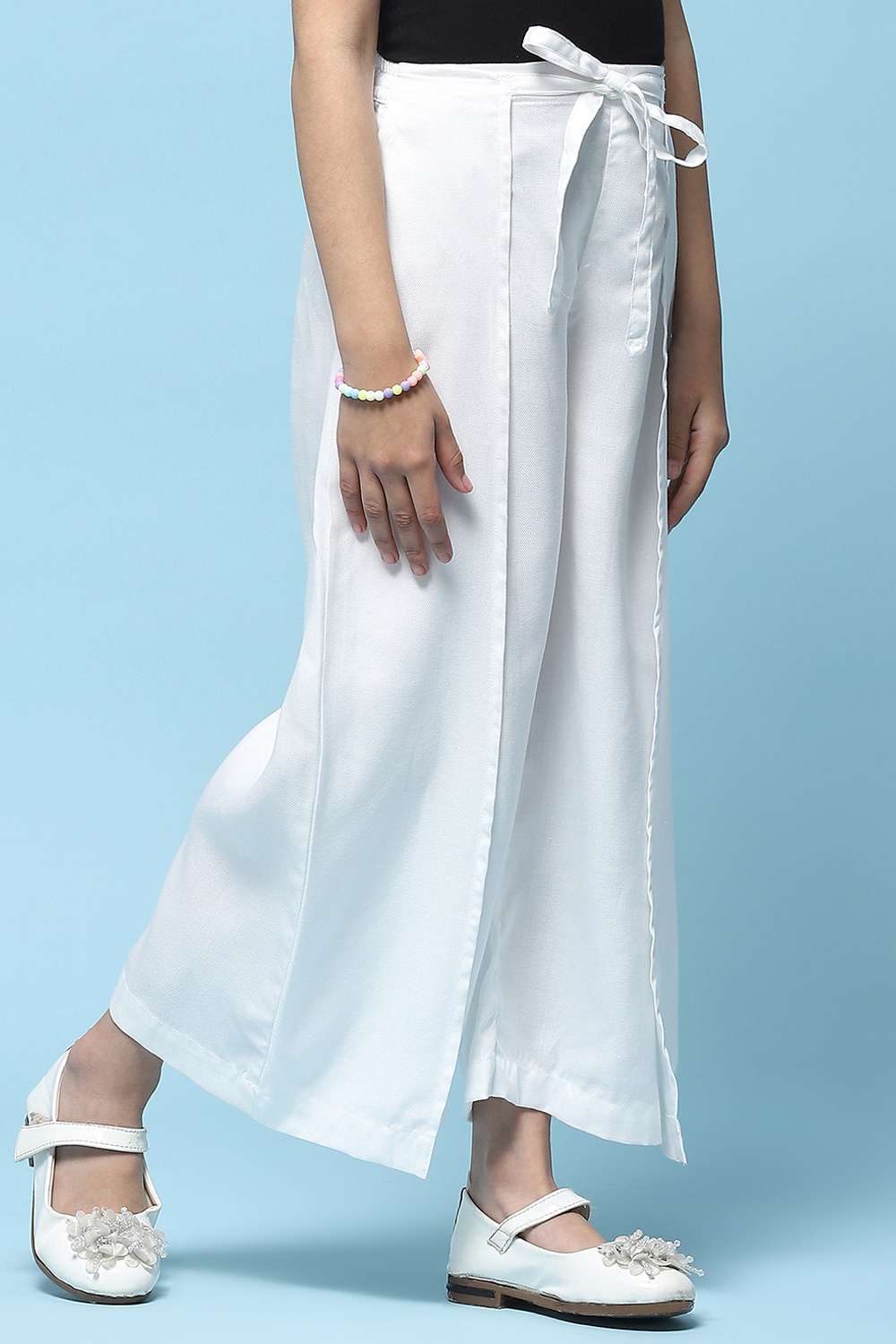 White Tencel Dobby Flared Pants image number 3