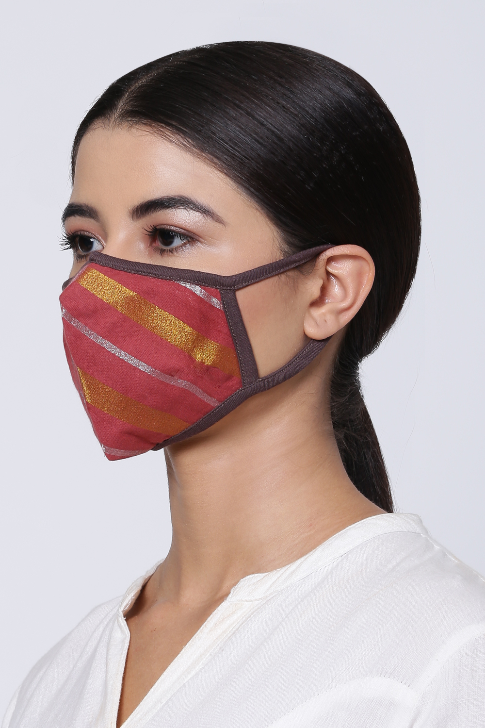 Red Cotton Yarndyed Face Mask image number 2