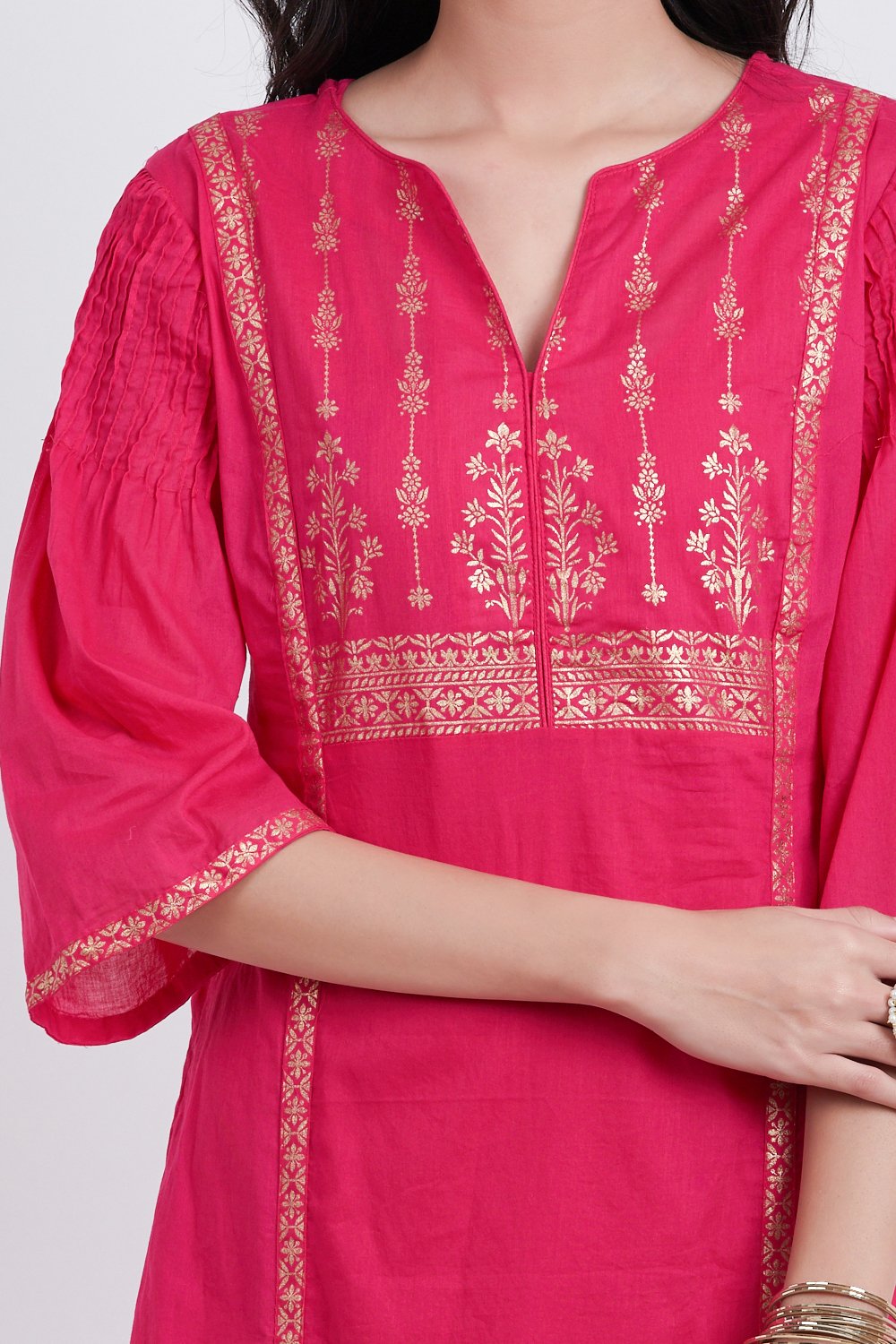 Fuchsia Cotton Flared Printed Kurta image number 1