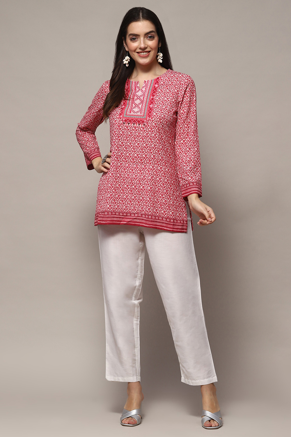 Pink Polyester Straight Kurti image number 0