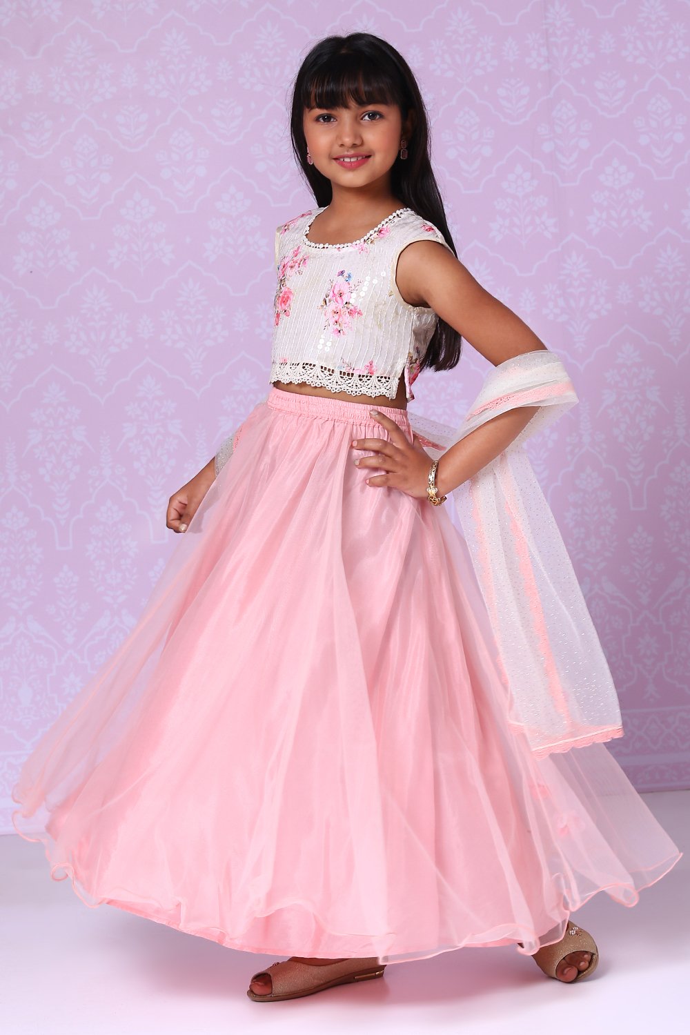 Champagne White Art Silk Lehenga Set image number 2