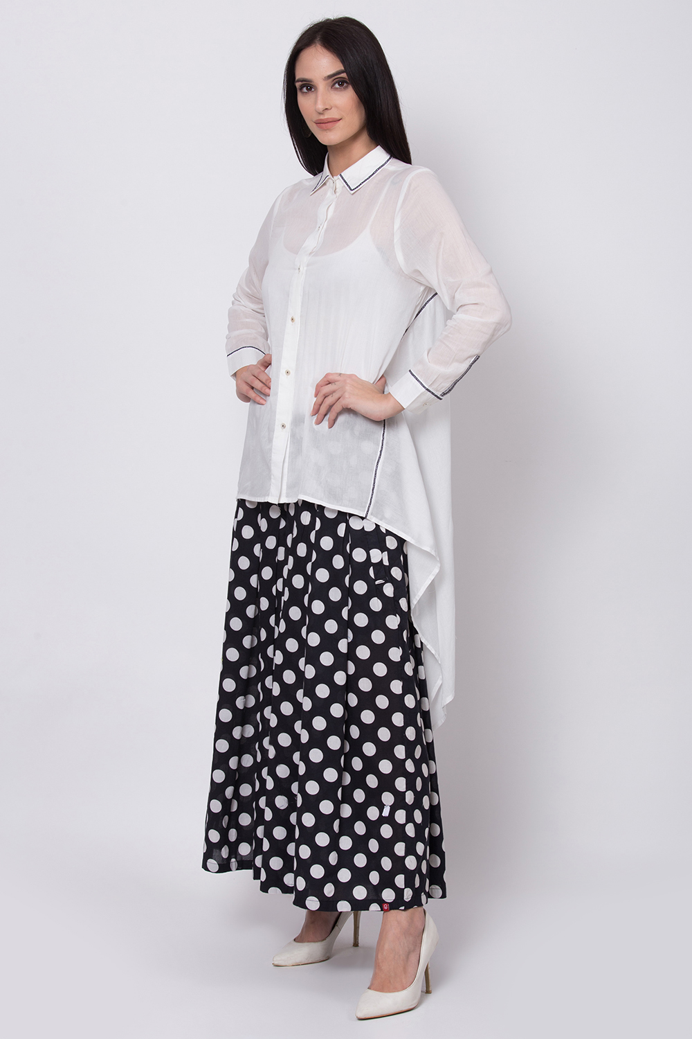 White Cotton A-Line Shirt Kurta image number 2