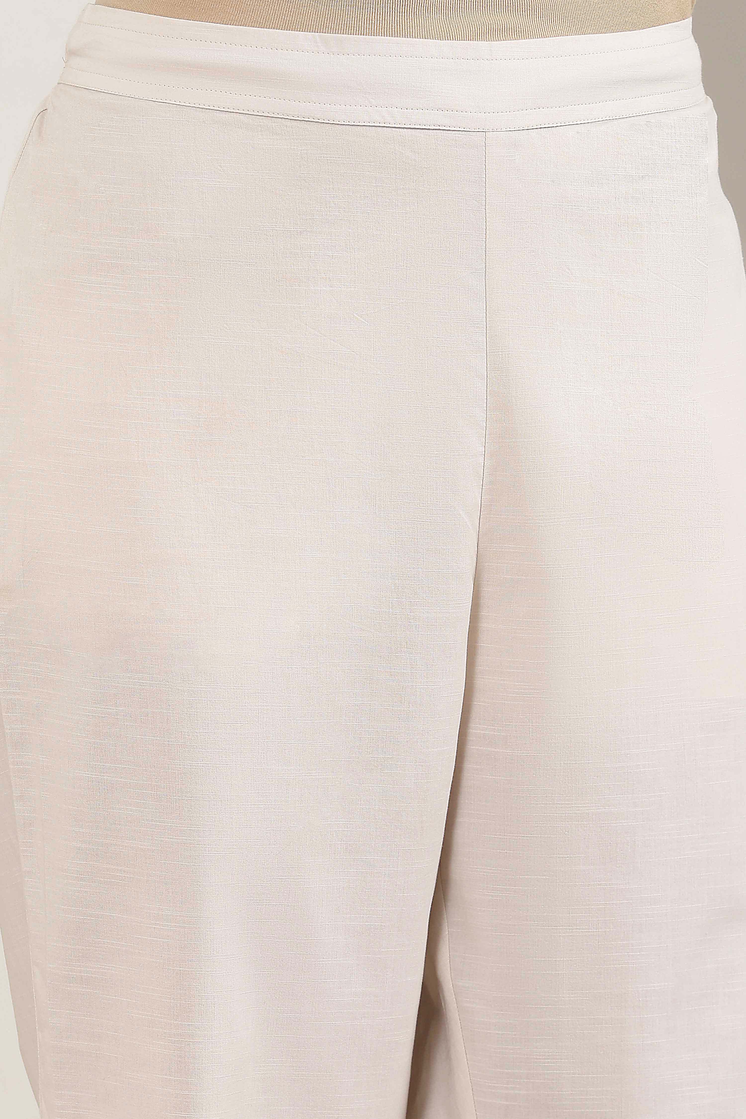 Beige Cotton Floral Printed Straight Kurta Set image number 2