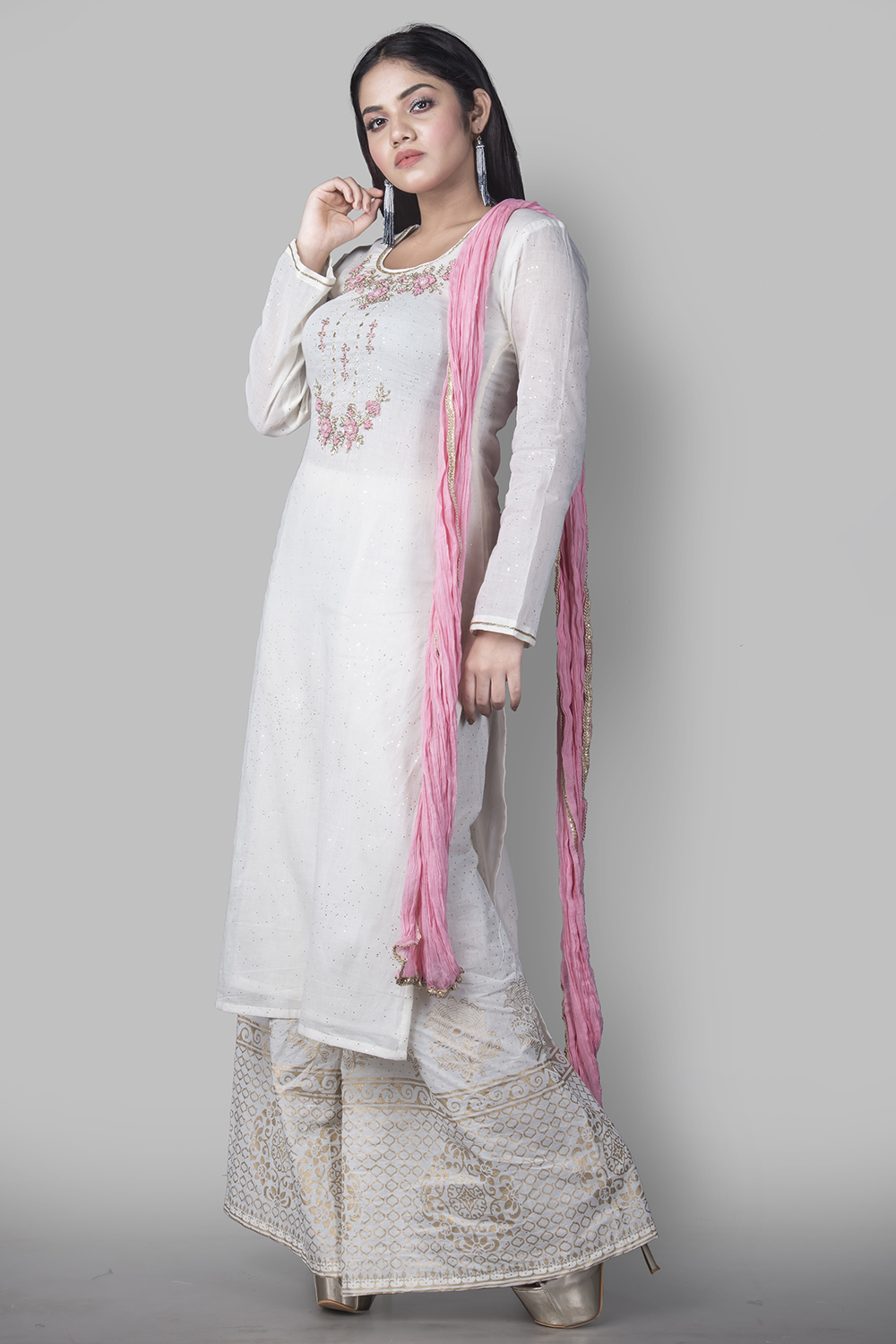 Pink Kora Gold Glitter Easy Stitch Suit Set image number 5