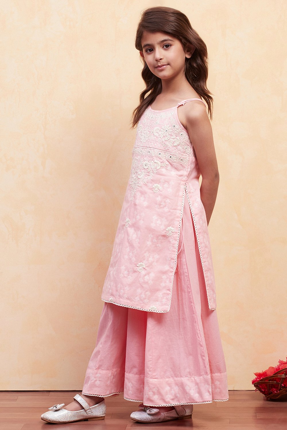 Pink Cotton Strappy Straight Kurta Sharara Set image number 3