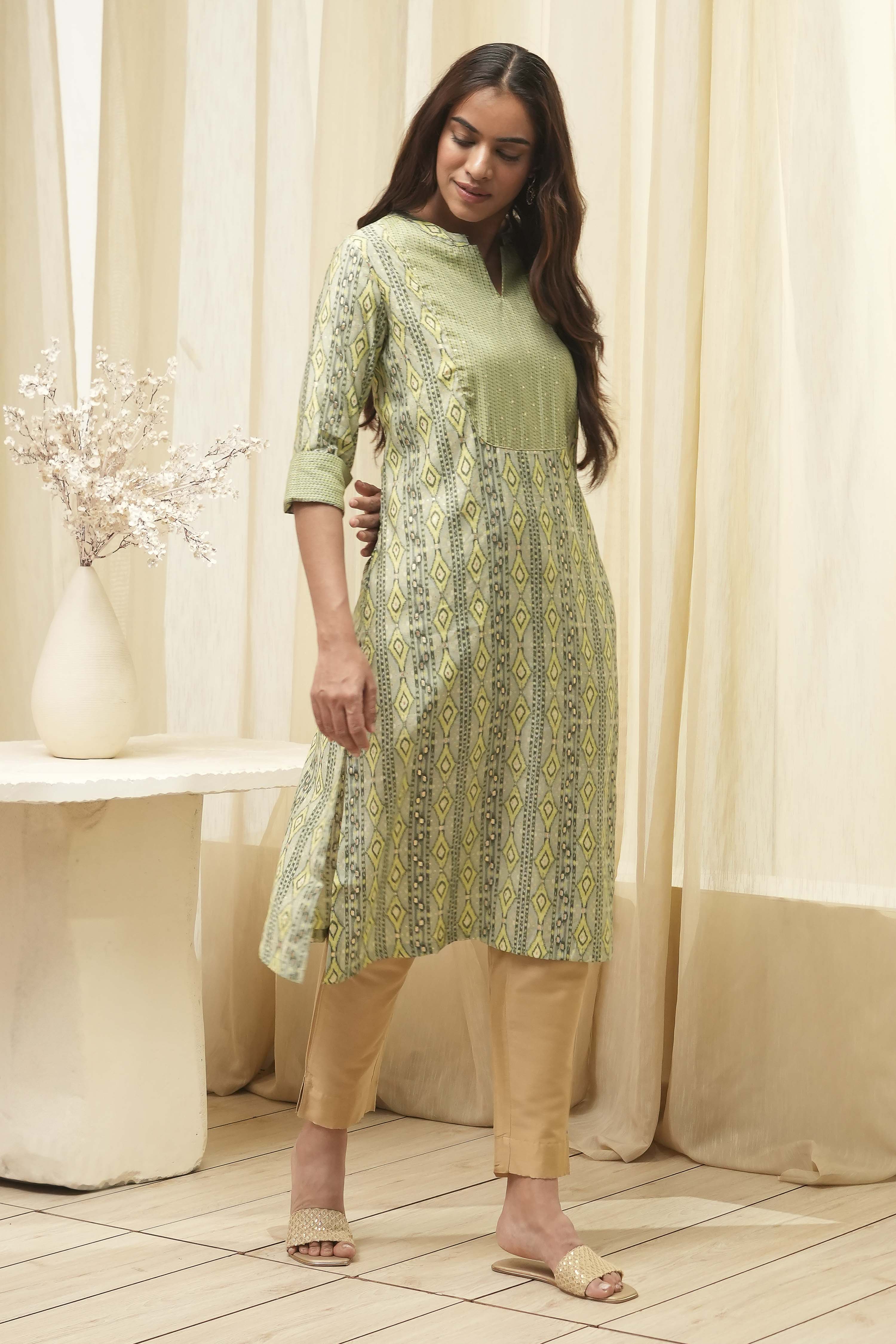 Green Poly Viscose Straight Printed Kurta image number 5