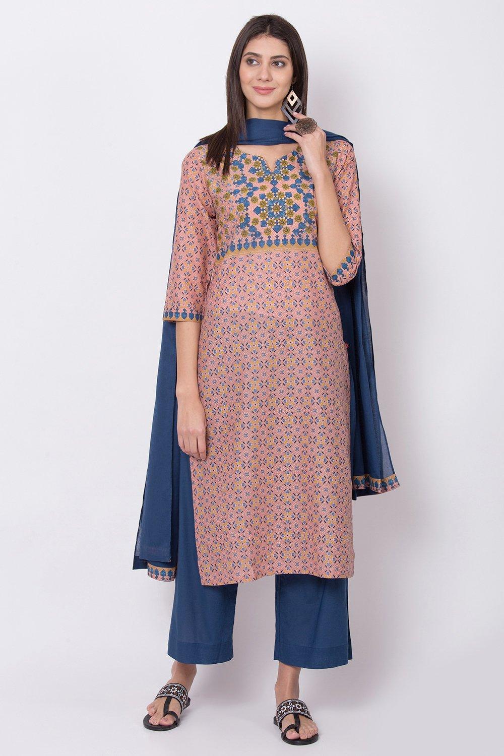 Peach Straight Kurta Palazzo Suit Set