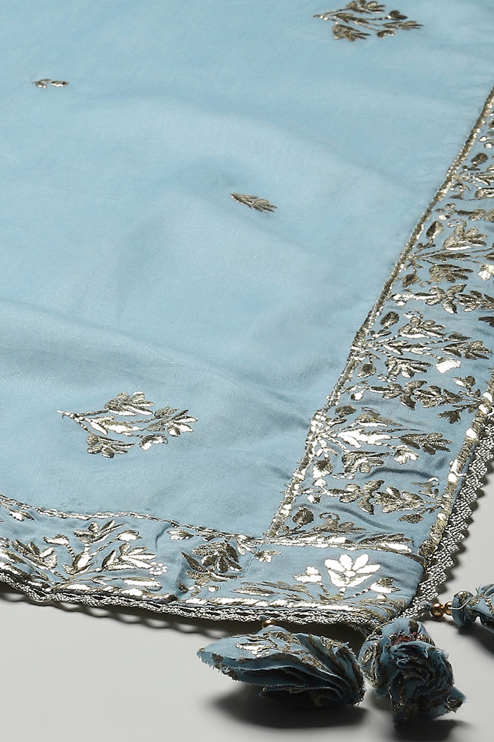 Pastel Blue Cotton Anarkali Kurta Sharara Suit Set image number 3