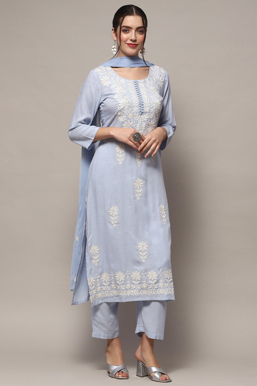 Pastel Pink Rayon Unstitched Suit set image number 7
