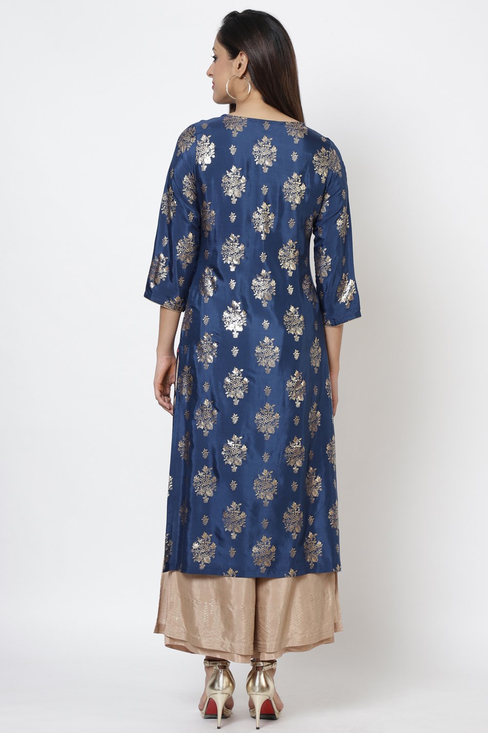 Navy Viscose Straight Printed Kurta image number 5