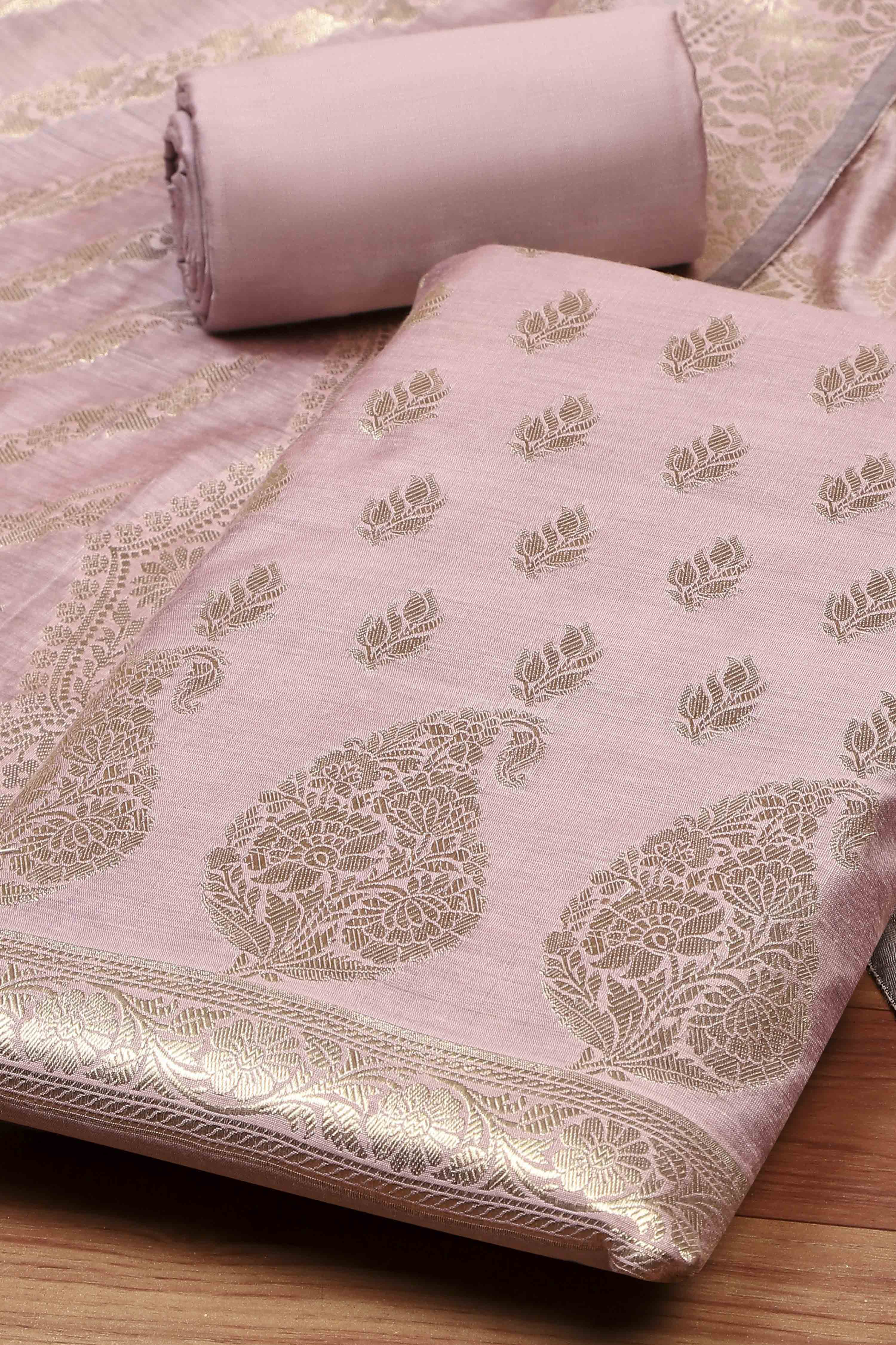 Grey Cotton Printed Embroidered Unstitched Suit Set image number 1