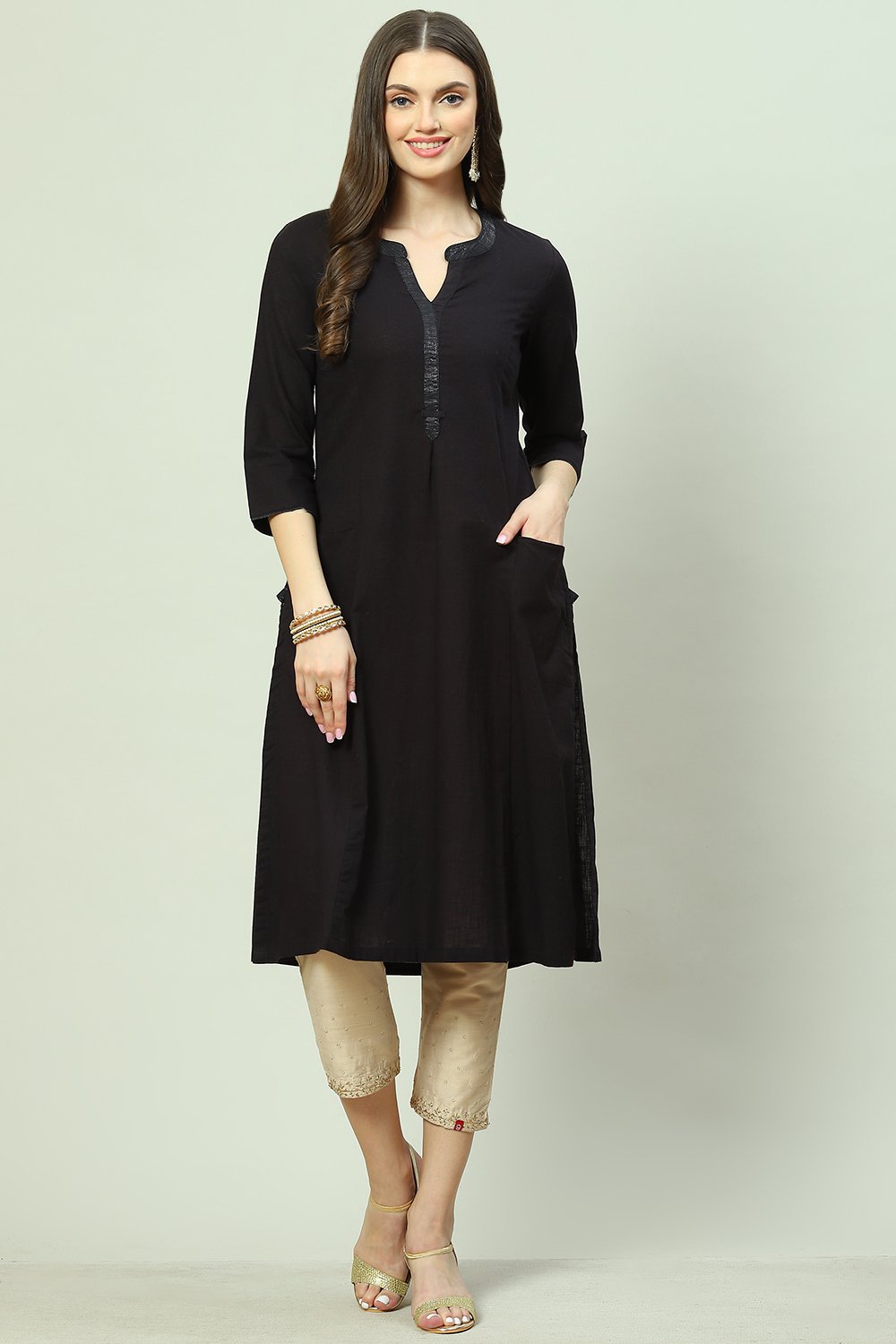 Blue Cotton Solid Kurti image number 0
