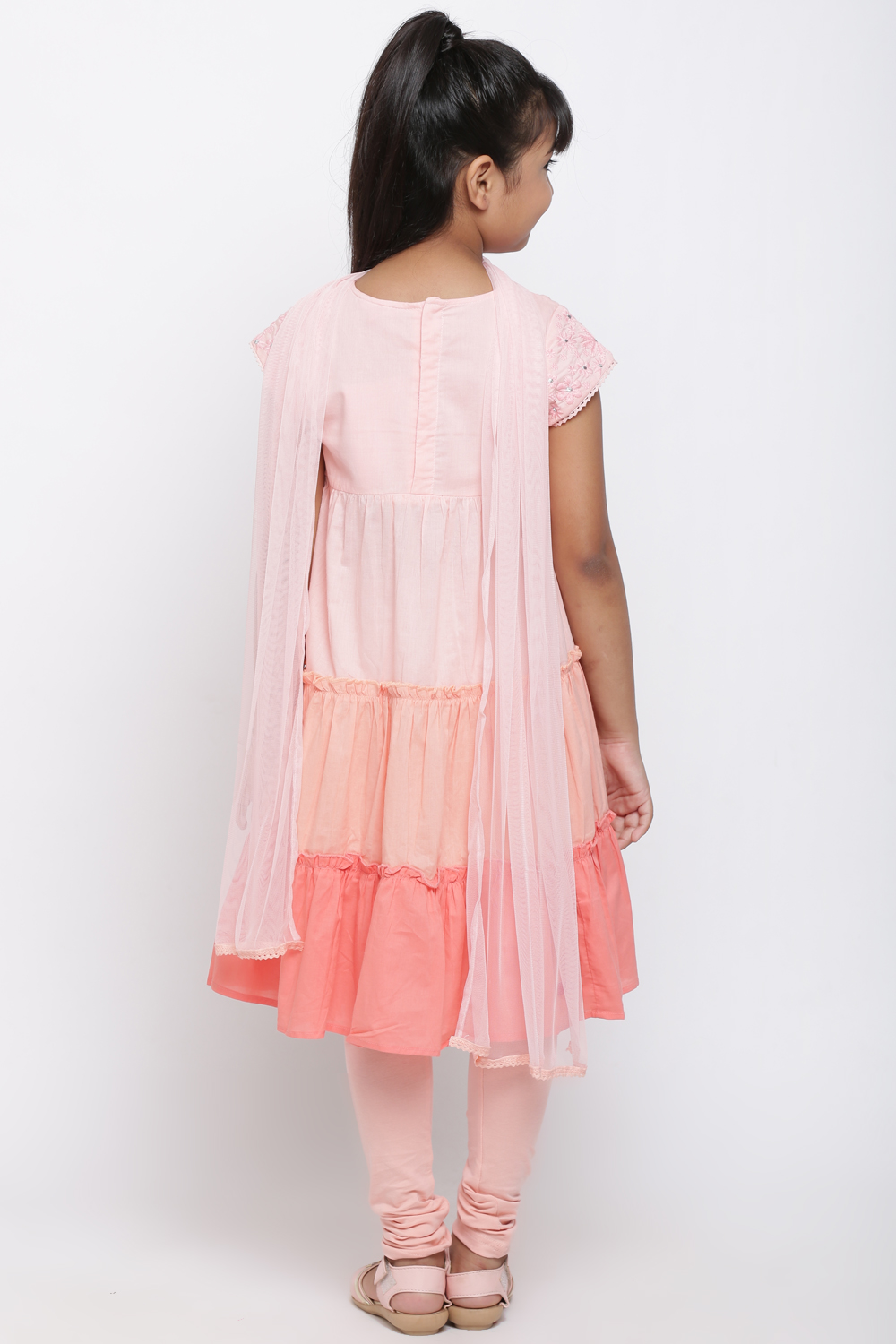 Peach Cotton Chikankari Kurta Churidar Suit Set image number 5