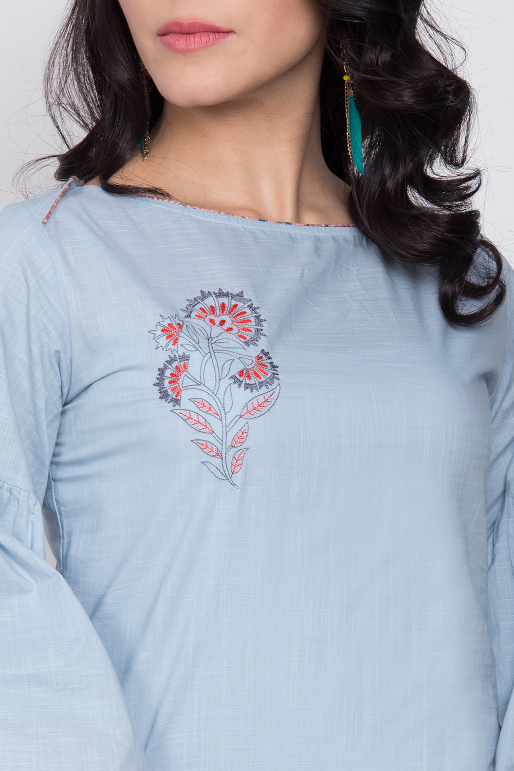 Blue Cotton Straight Kurta image number 1