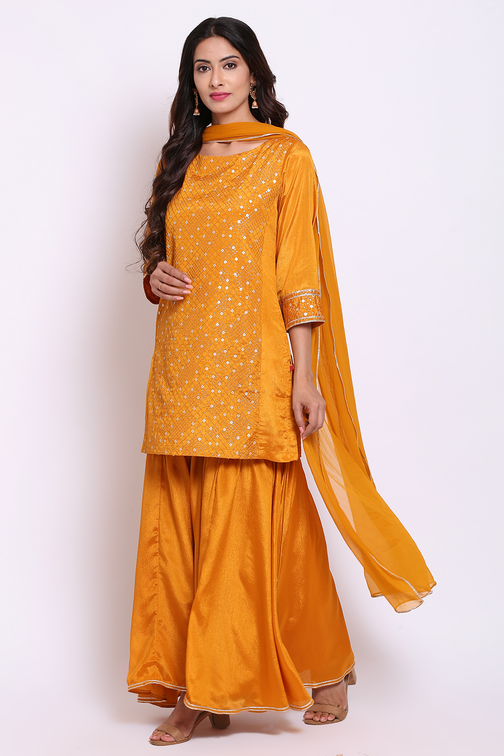 Yellow Art Silk Kurta Garara Suit Set image number 3