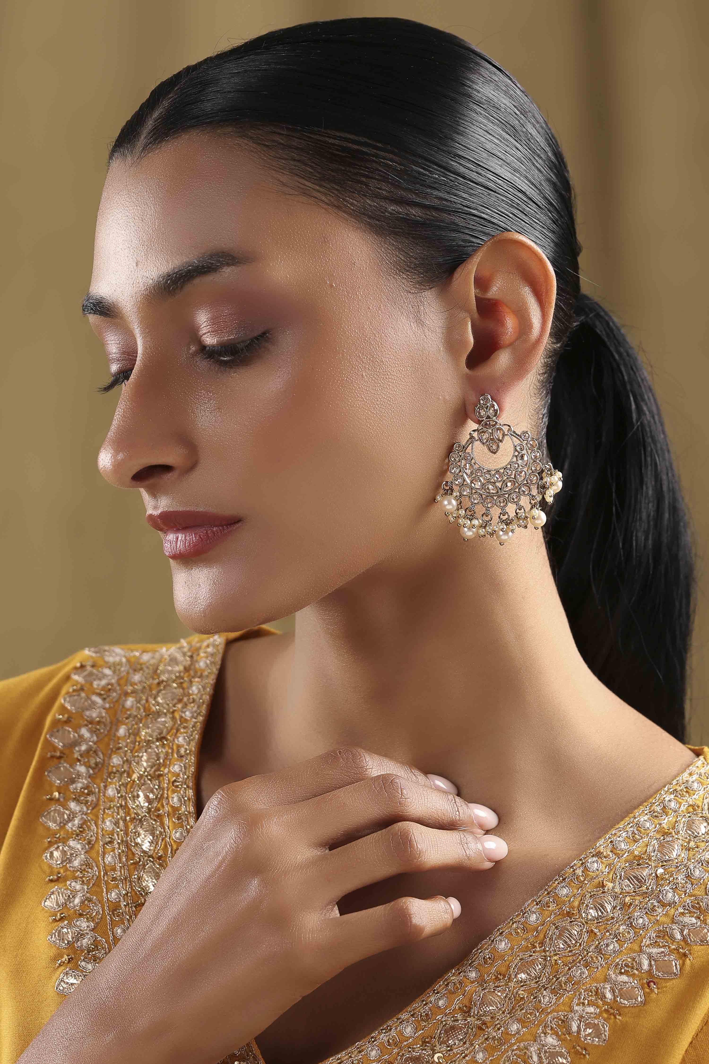 Champagne Alloy Chaandbali image number 3