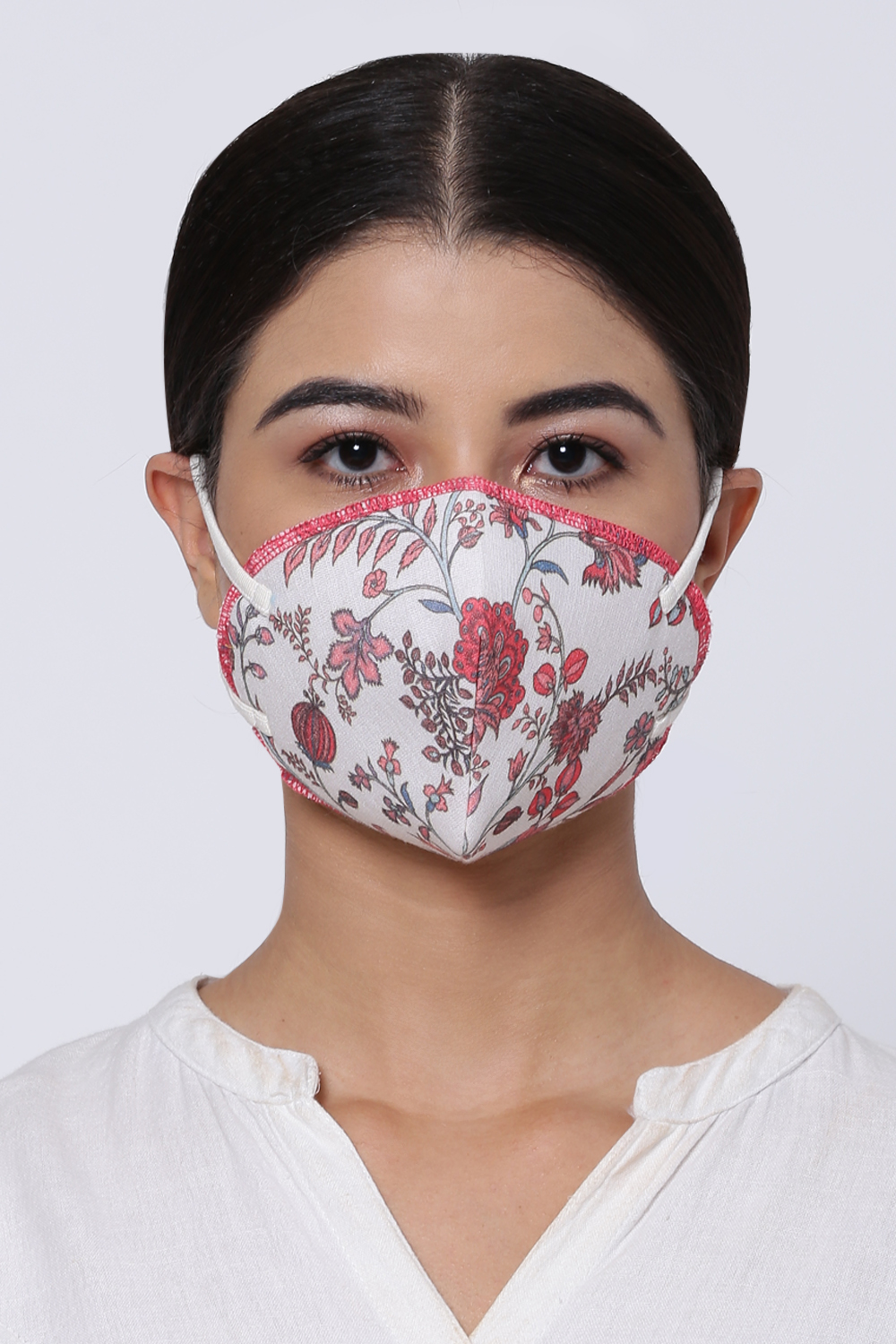 Beige Cotton Flax Printed Face Mask image number 0