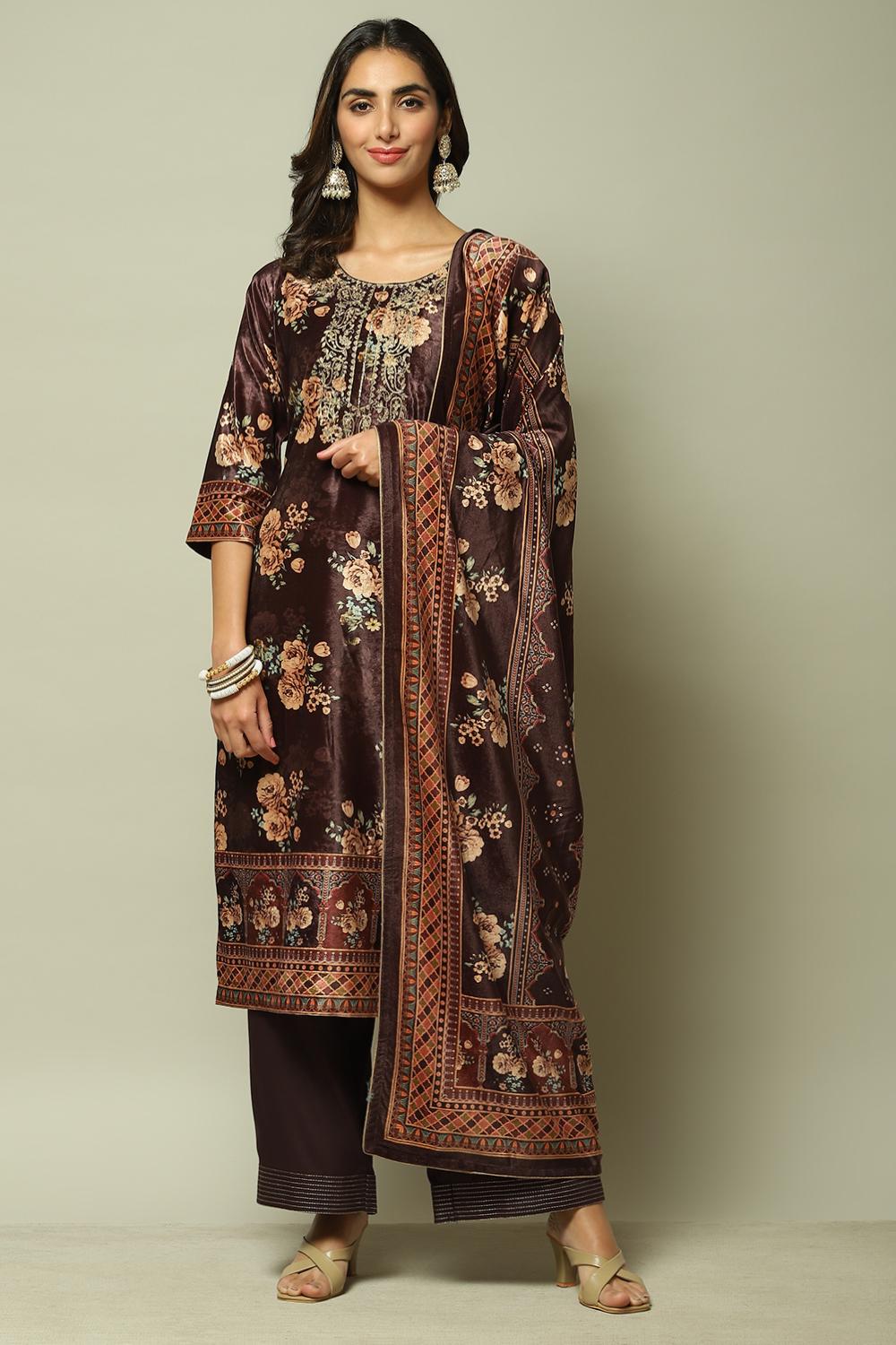 Choco Brown Viscose Straight Kurta Palazzo Suit Set image number 6