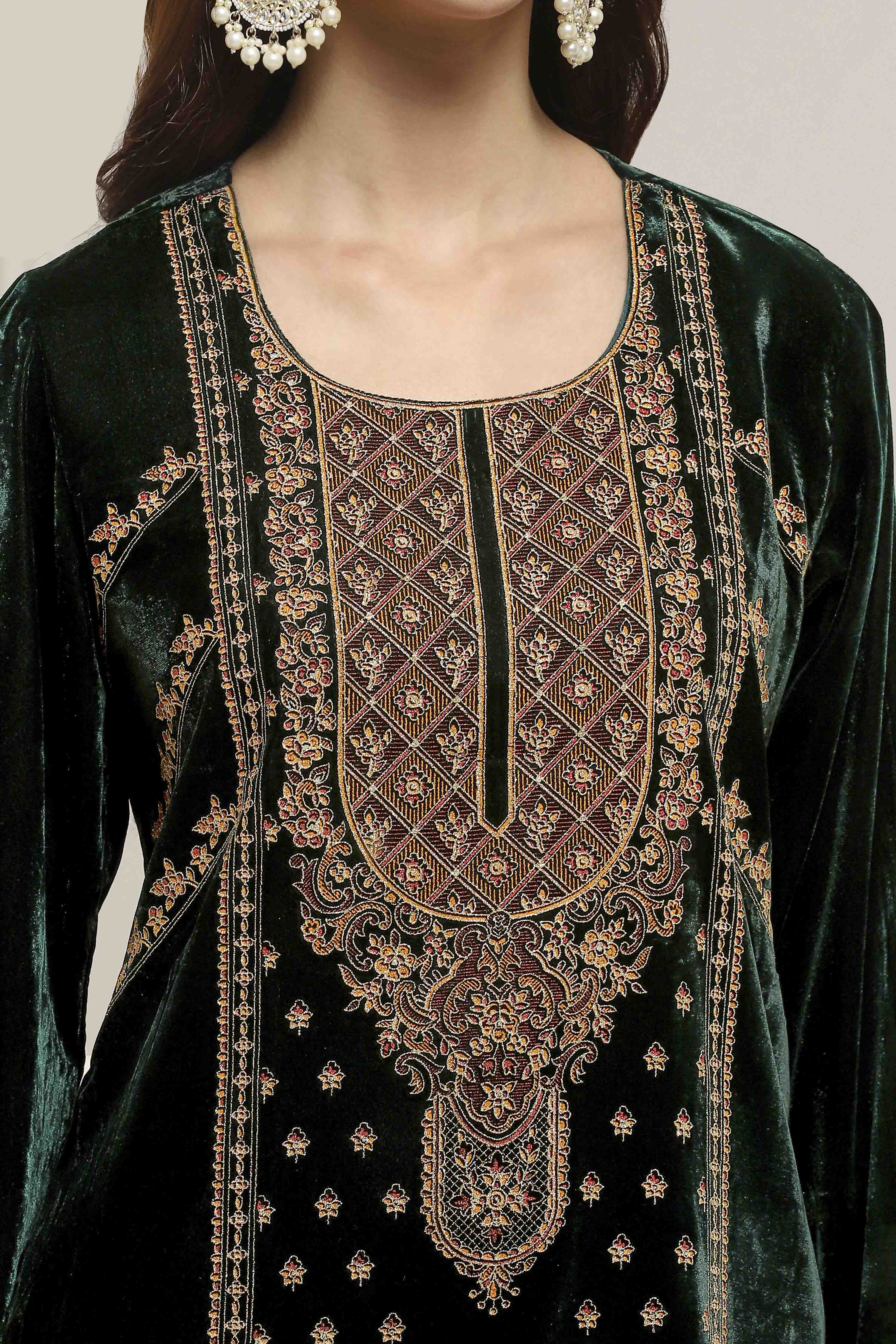 Dark Green Art Silk Straight Kurta Set image number 1