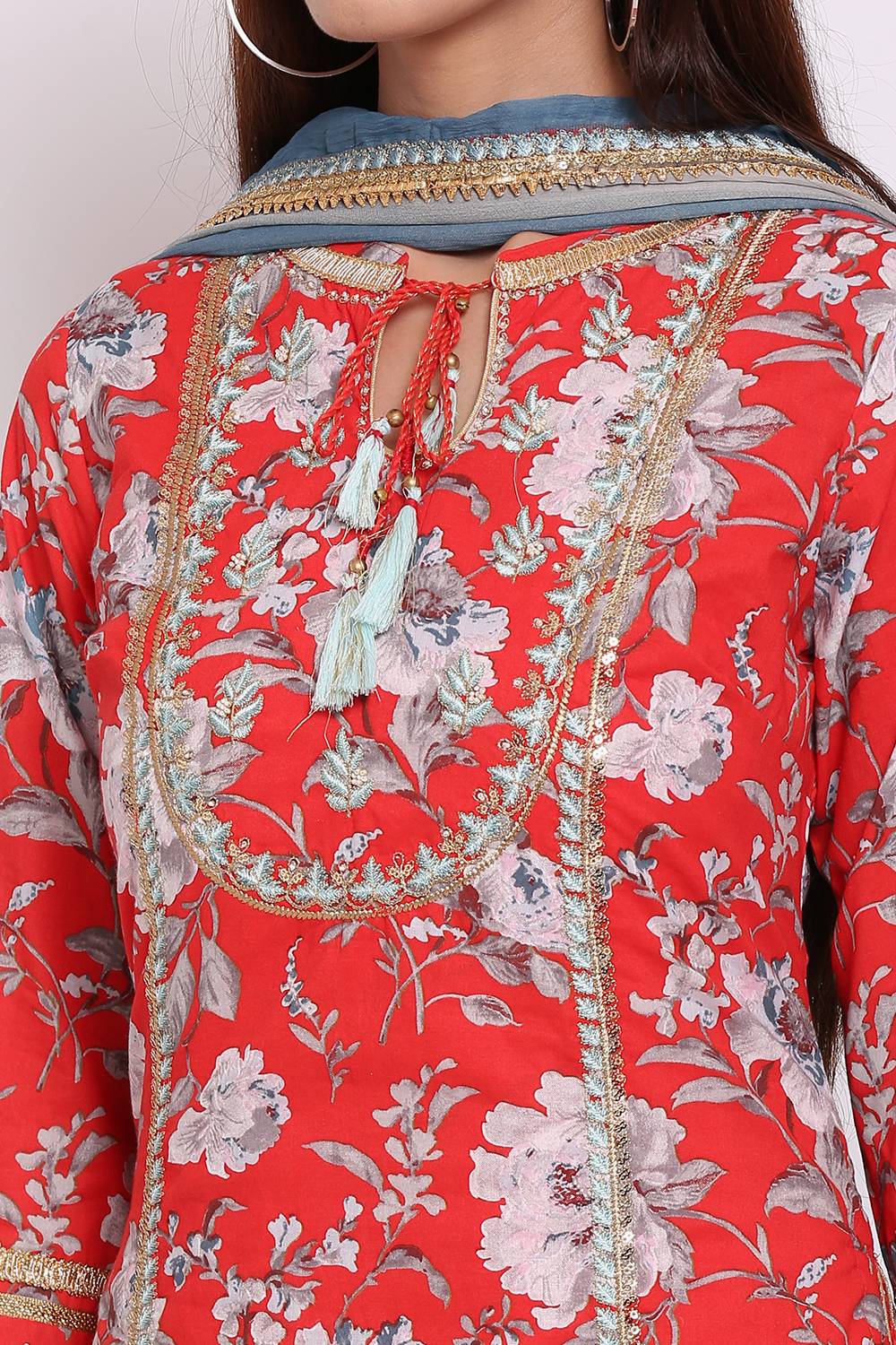 Coral Cotton Double Layered Kurta Churidar Suit Set image number 1