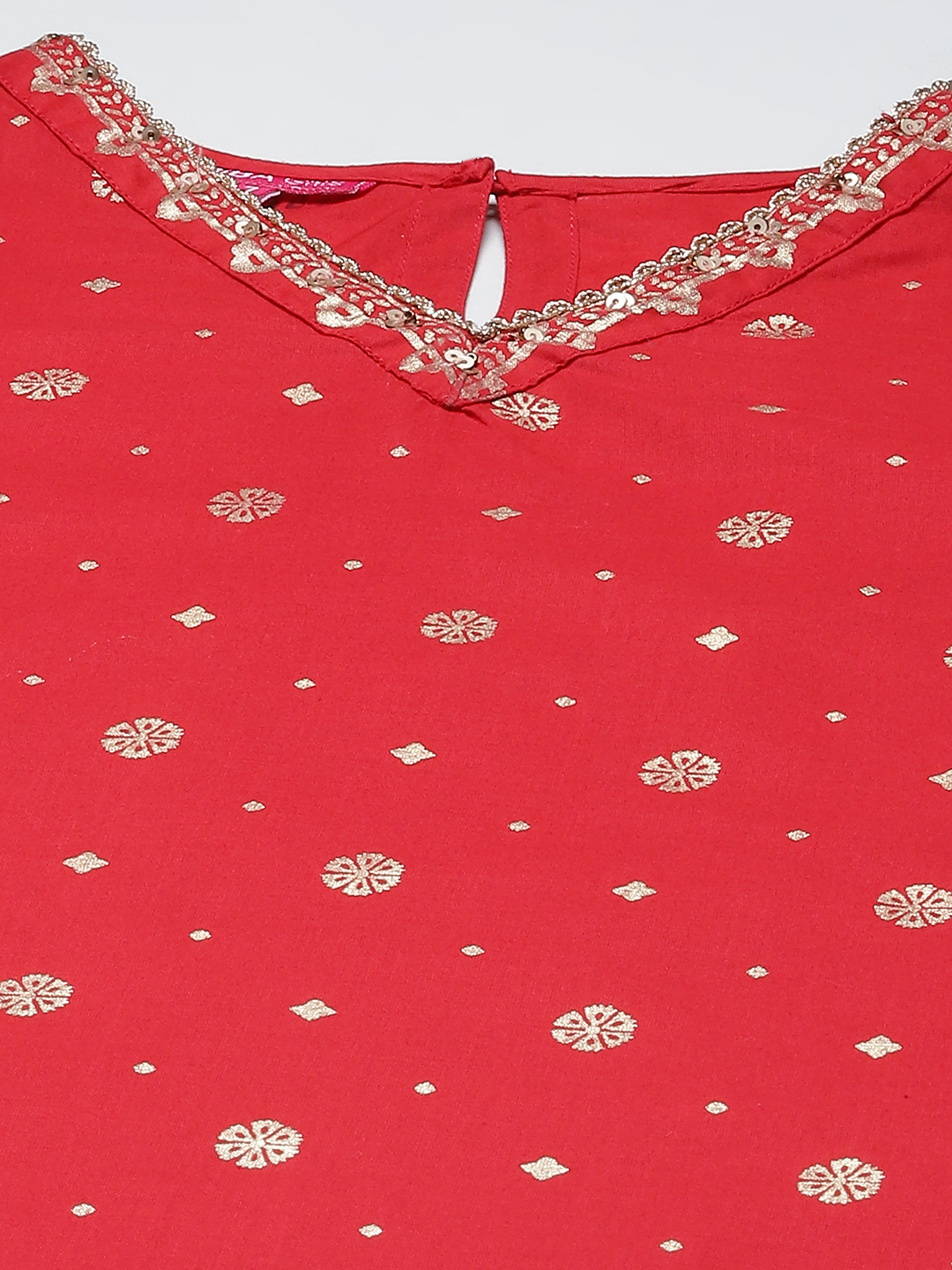 White & Red Cotton Straight Kurta Sharara Suit Set image number 1
