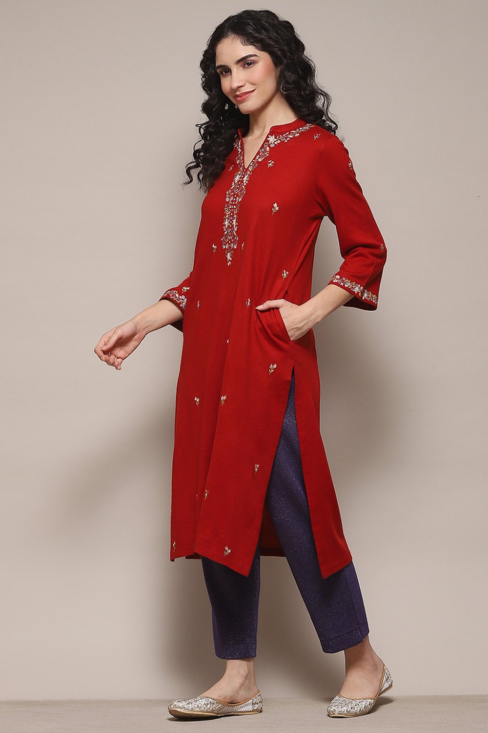 Red Daffodil Straight Yarndyed Kurta image number 2