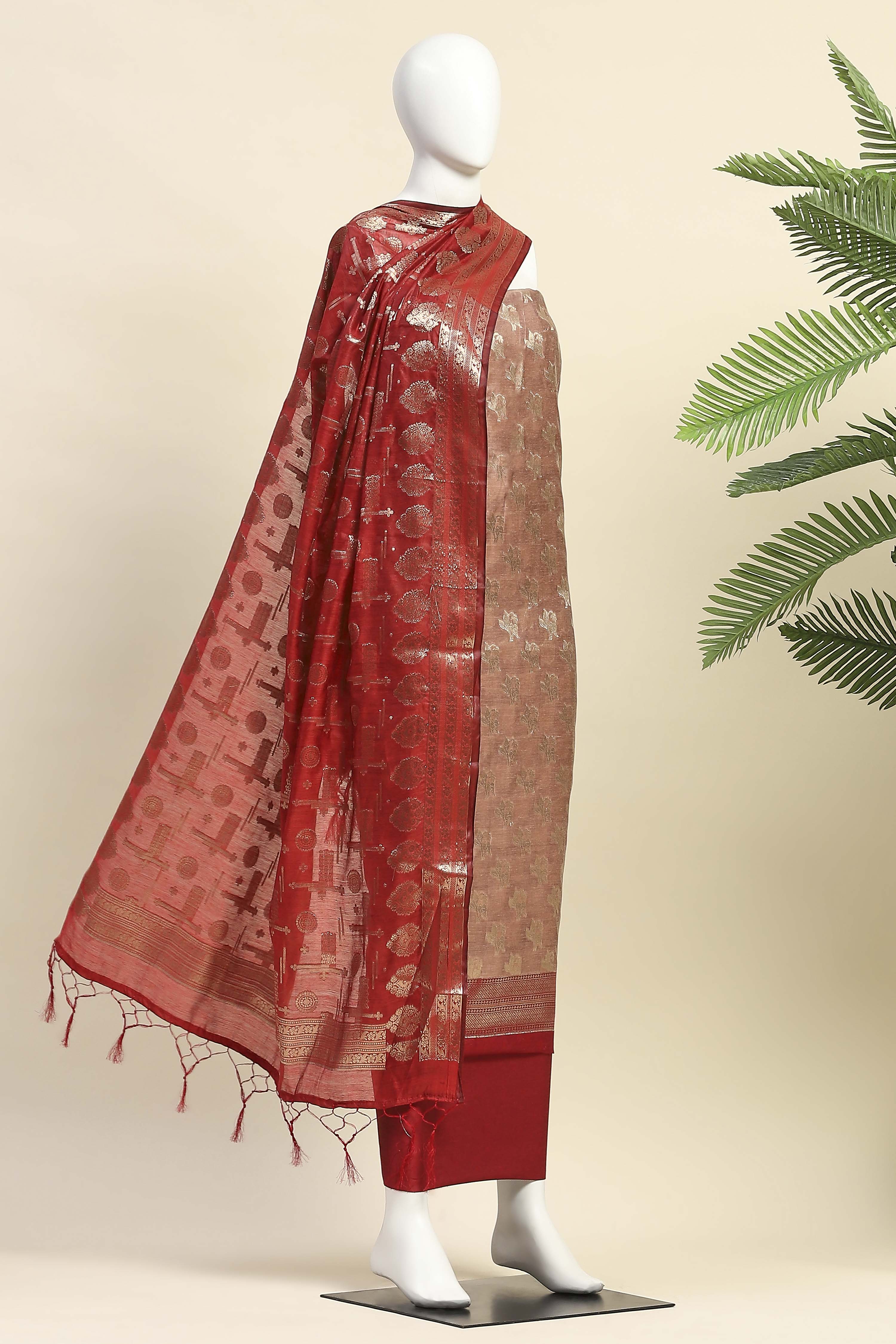 Sea Green Chanderi  Unstitched Suit Set image number 4