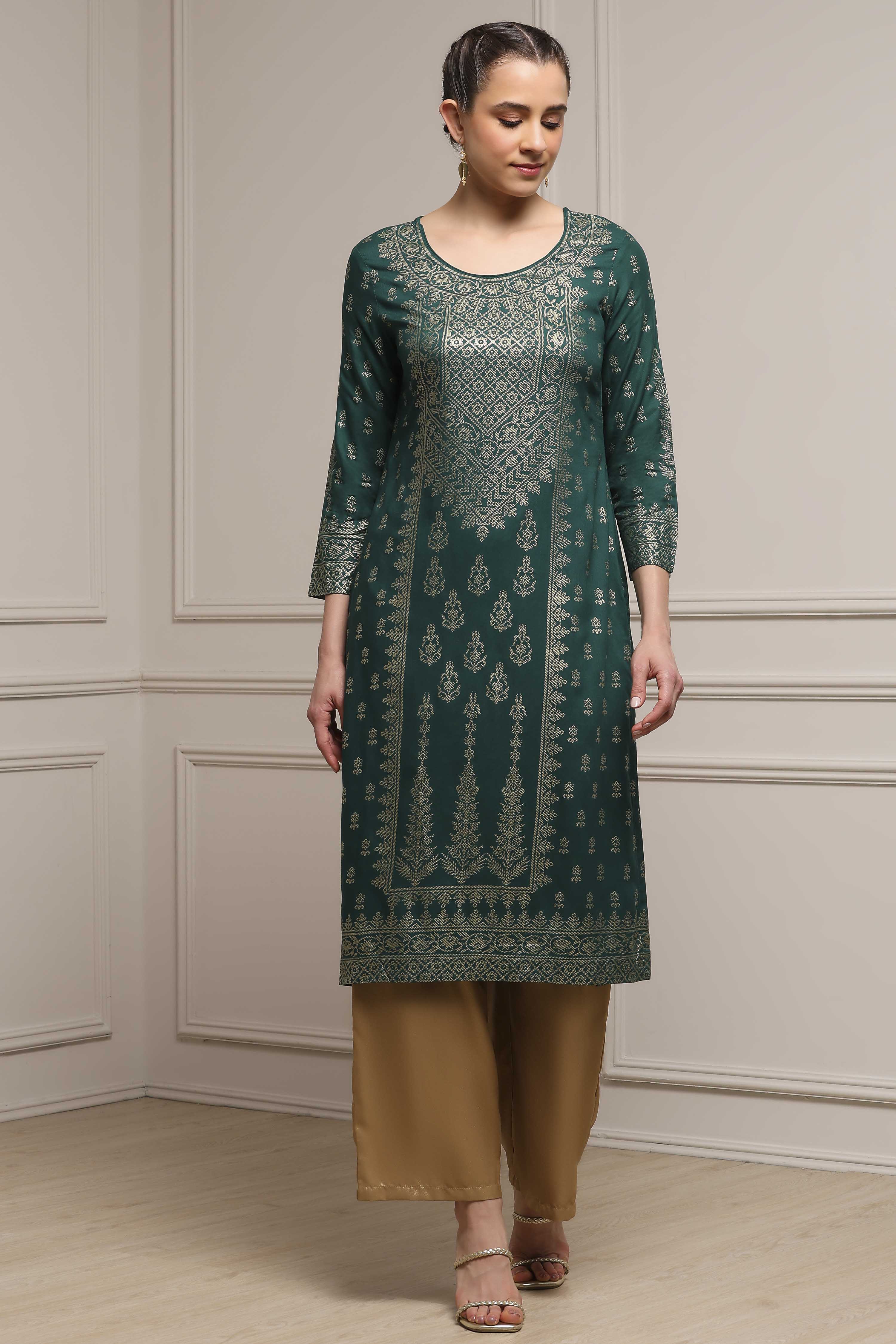 Plum LIVA Straight Printed Kurta image number 5