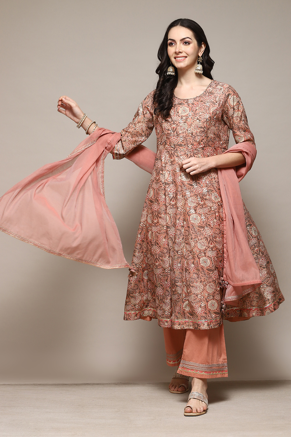 Peach Polyester Straight Kurta Palazzo Suit Set image number 0