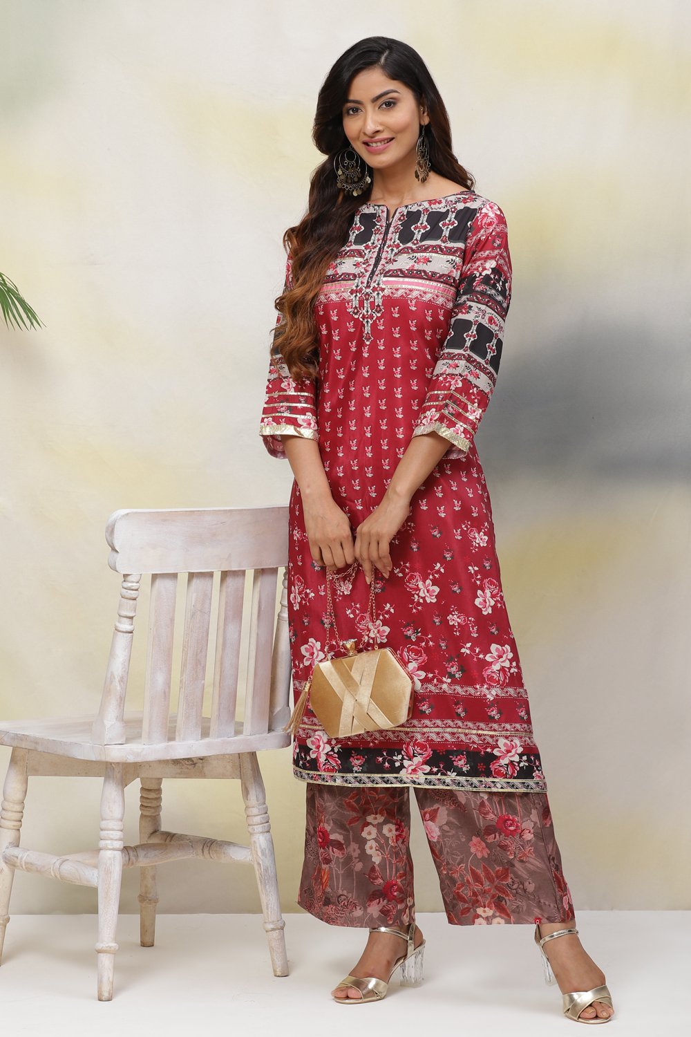 Cherry Straight Art Silk Kurta image number 4