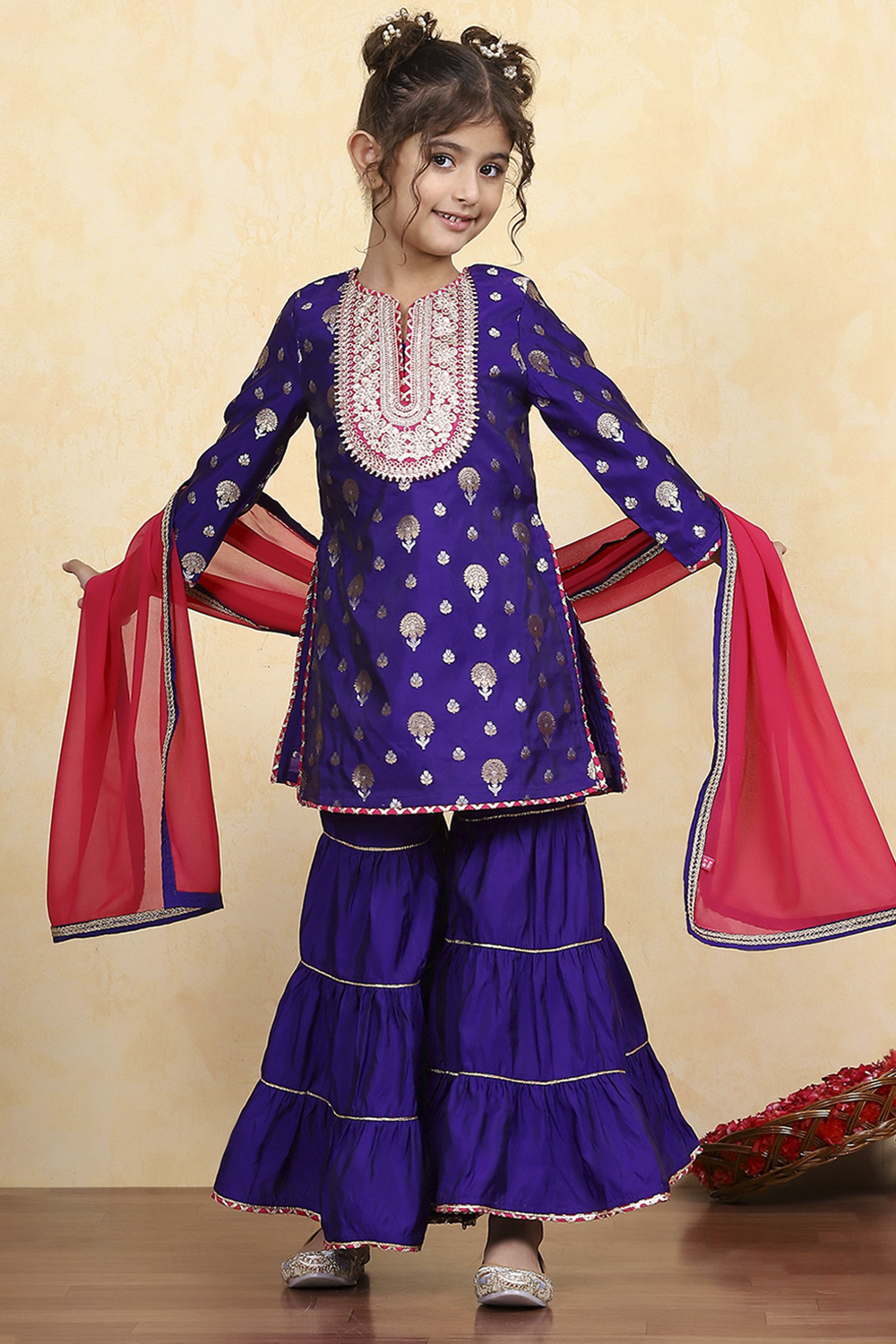 Purple Brocade Short Kurta Suit Set image number 0