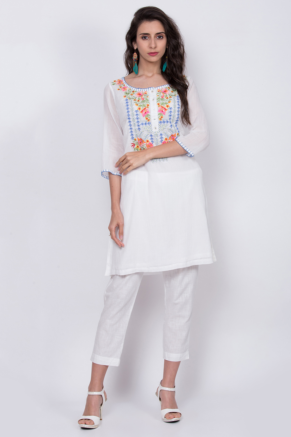 White Cotton Straight Kurta image number 0