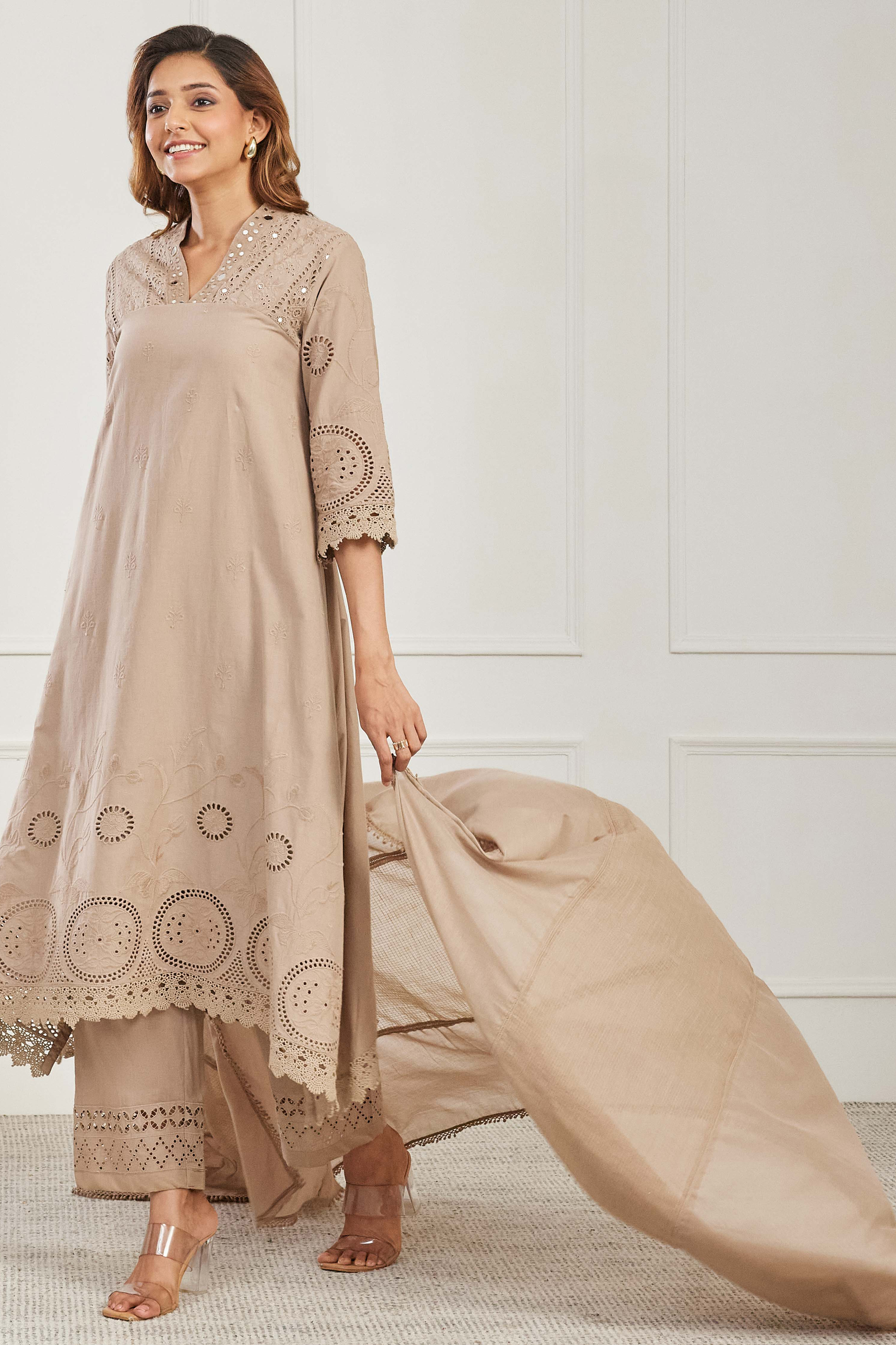 Grey Cotton Asymmetric Suit Set image number 0