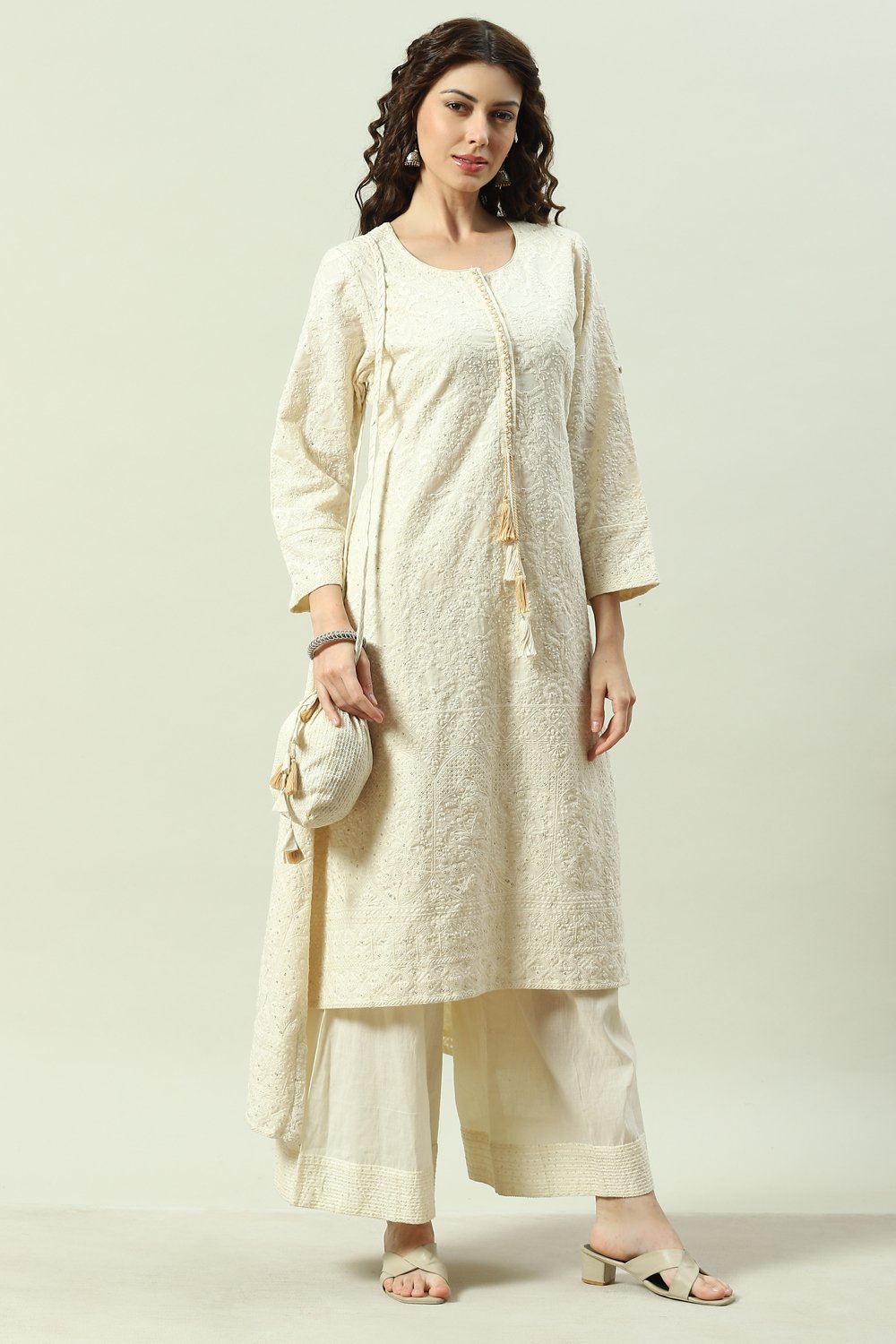 Natural Cotton Asymmetric Set Kurta Palazzo Suit Set image number 5