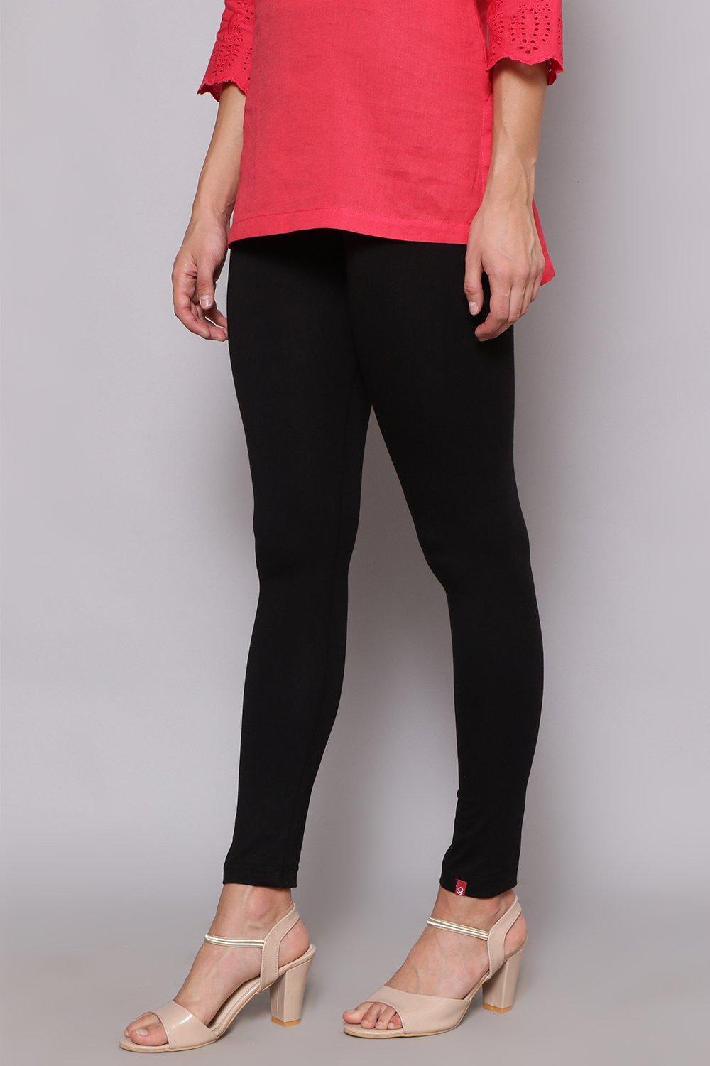 Black Cotton Blend Solid Leggings image number 2