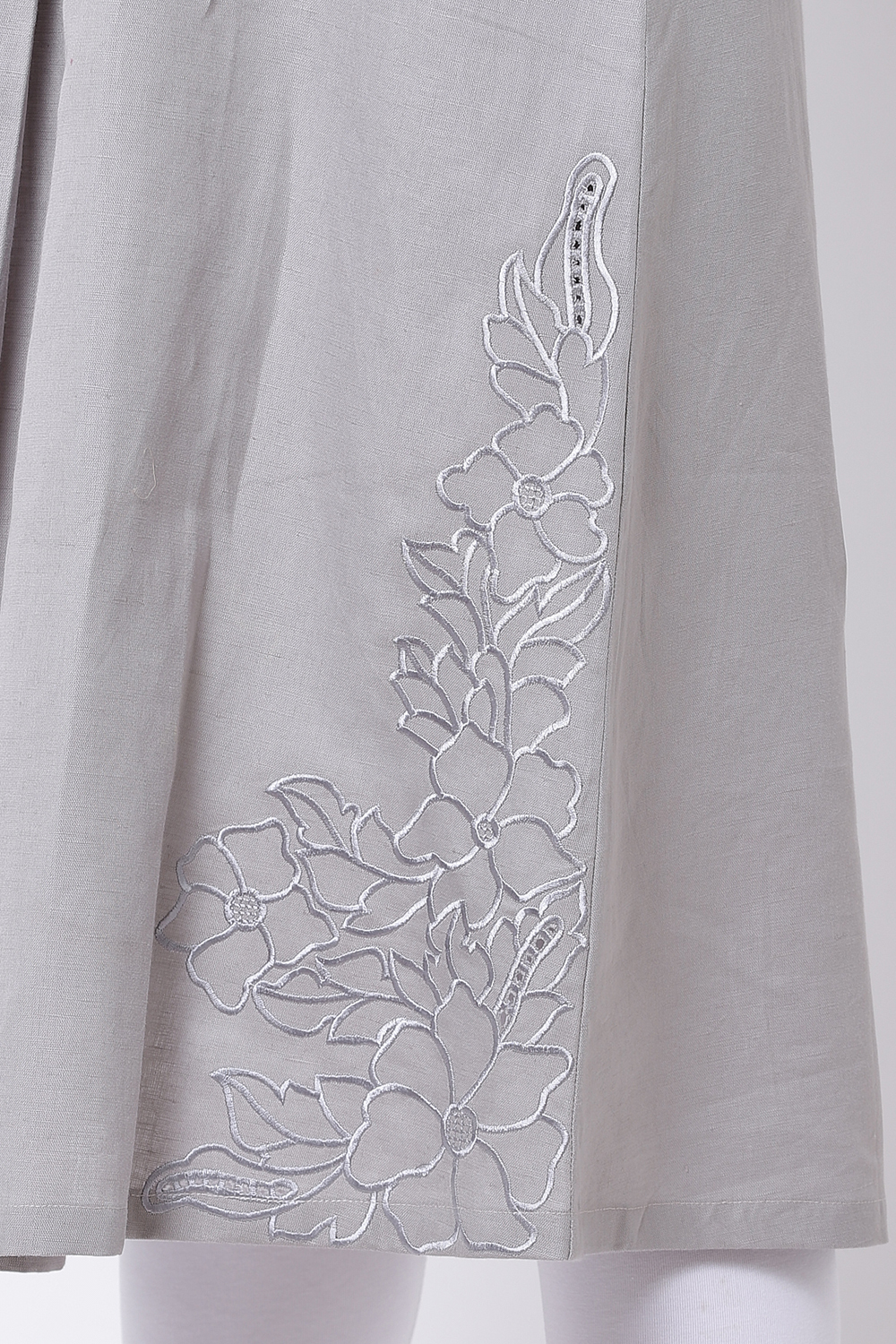 Grey Cotton Linen A-Line Yarndyed Kurta image number 1