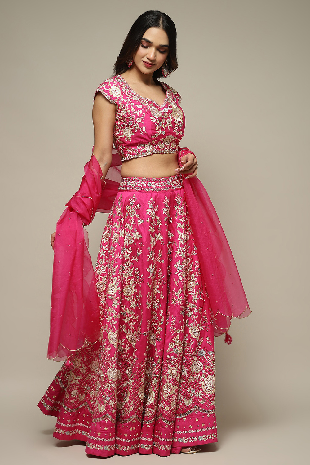 Fuchsia Viscose Embroidered Lehenga Set image number 6