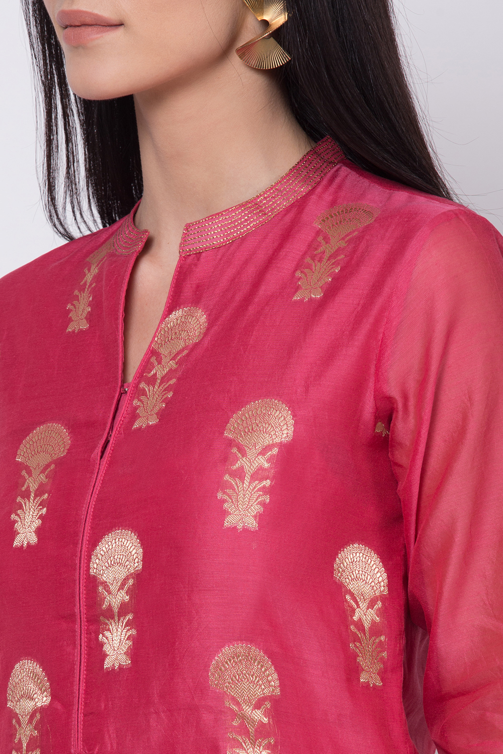 Magenta Poly Metallic Cotton Straight Yarndyed Kurta image number 1