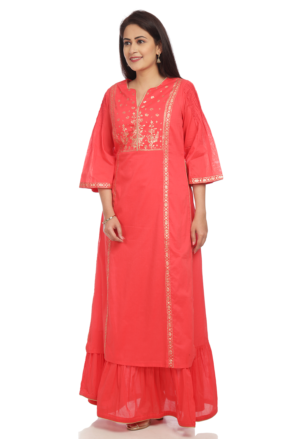 Coral Flared Cotton Printed Kurta image number 4