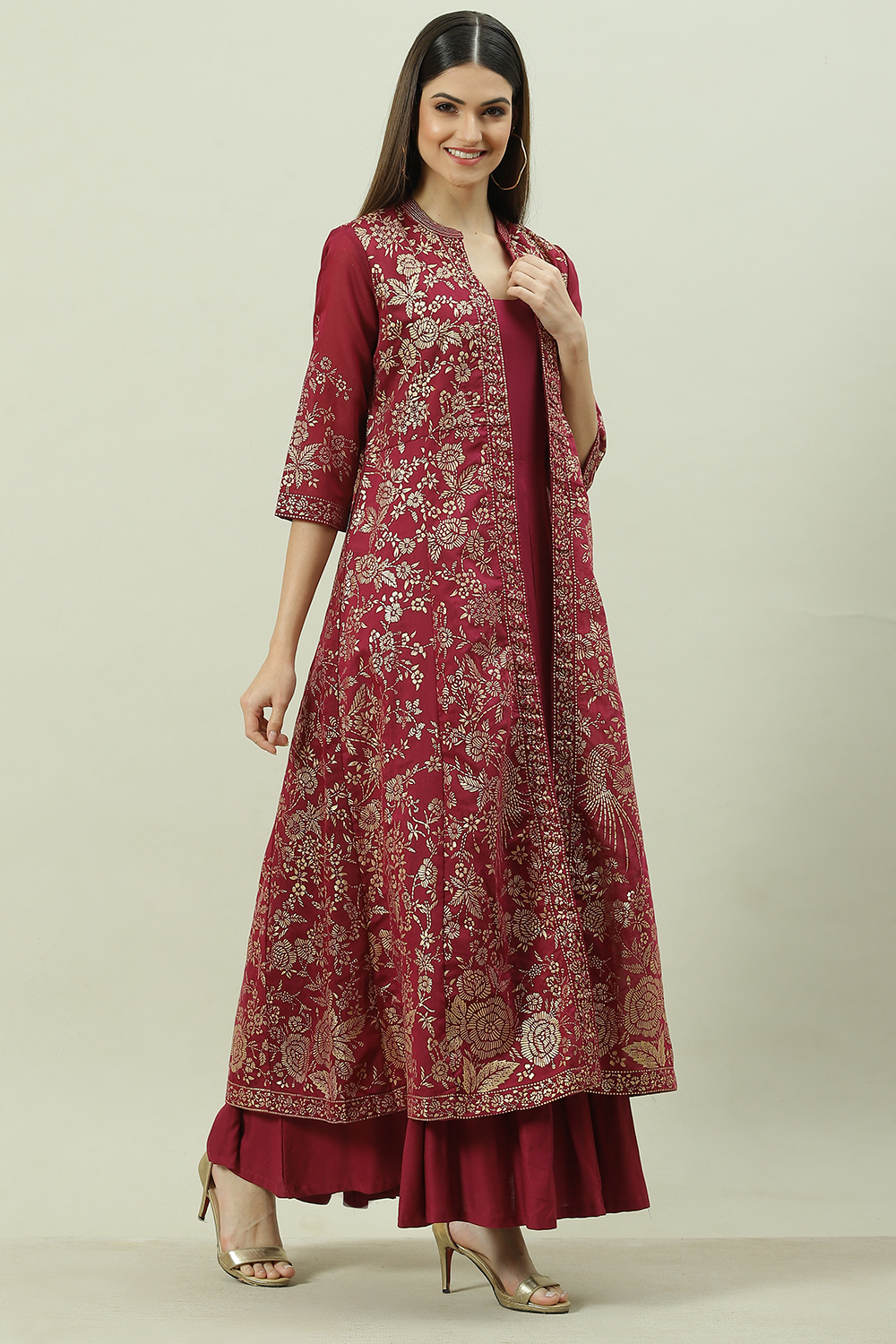 Charcoal Art Silk with Cape Printed Dress image number 0