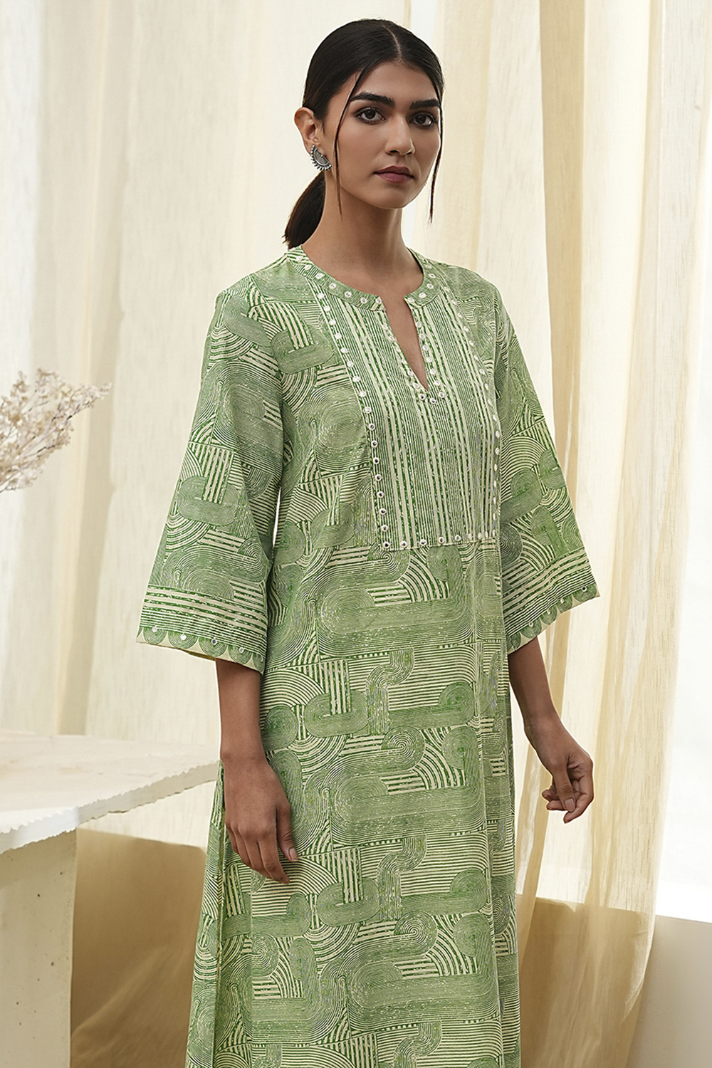 Green Pure Cotton Printed Straight Kurta image number 5