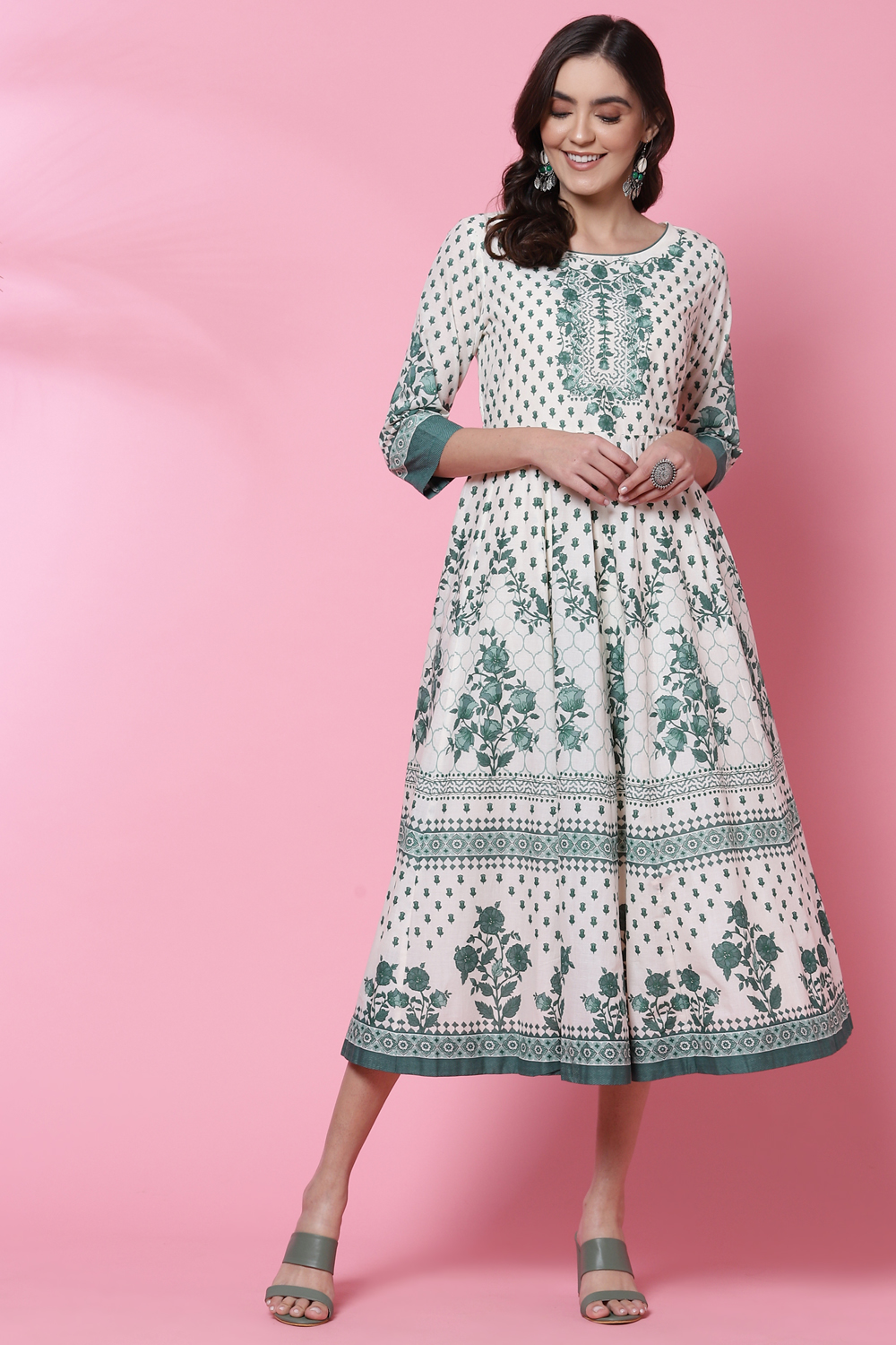 Peach Cotton Flared Fusion Dress image number 0