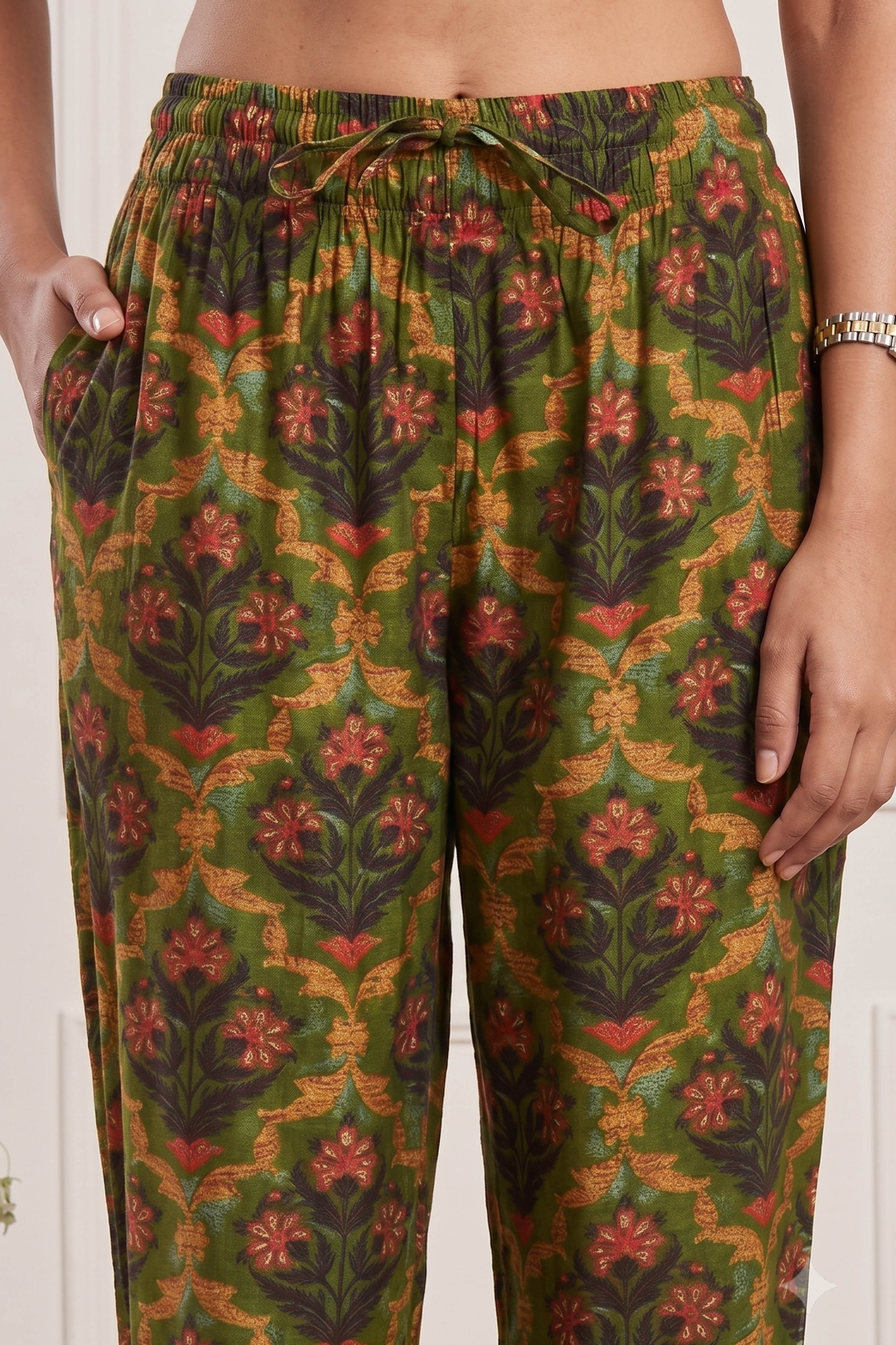 Green Poly Viscose Straight Kurta Pants Set image number 2
