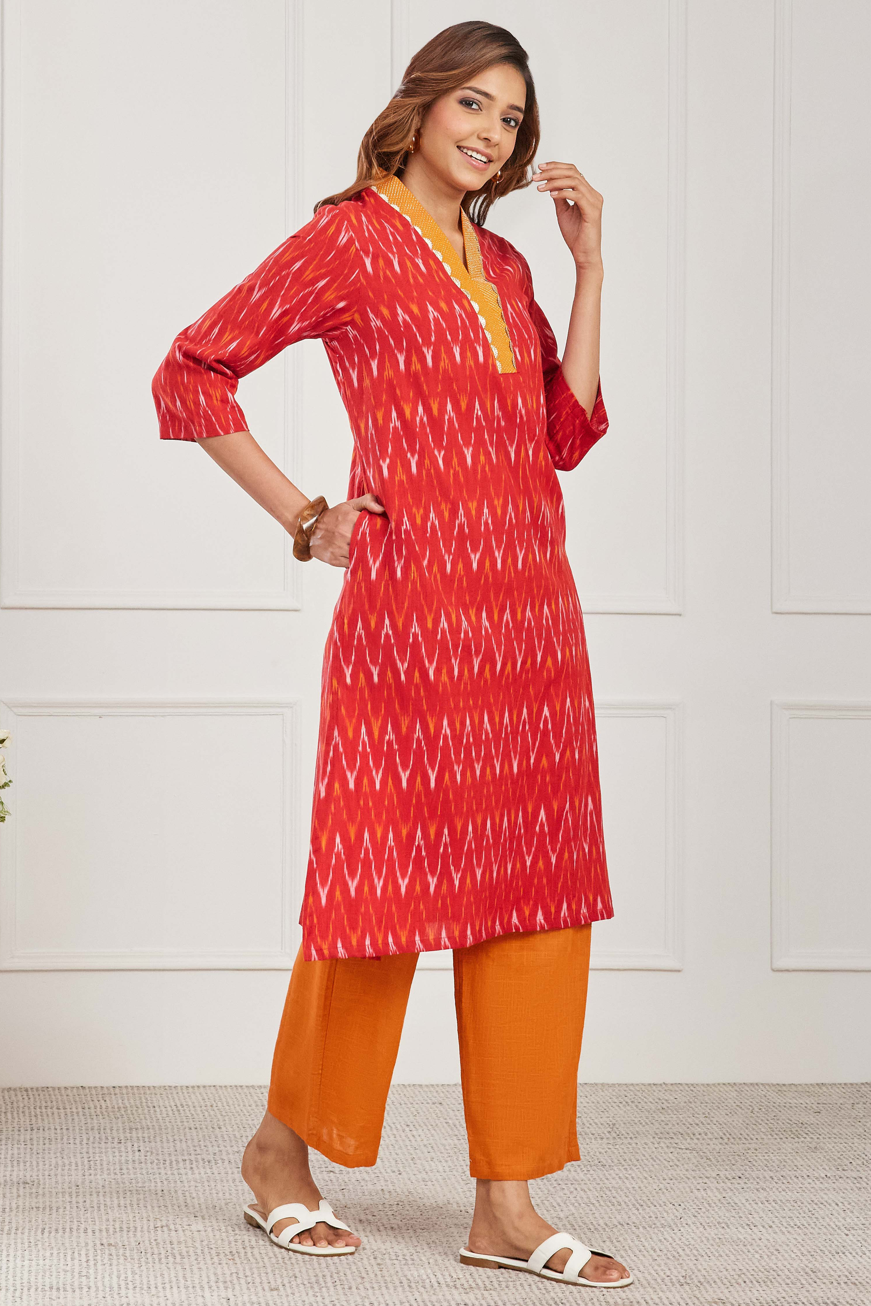 Brown Cotton Straight Kurta image number 4