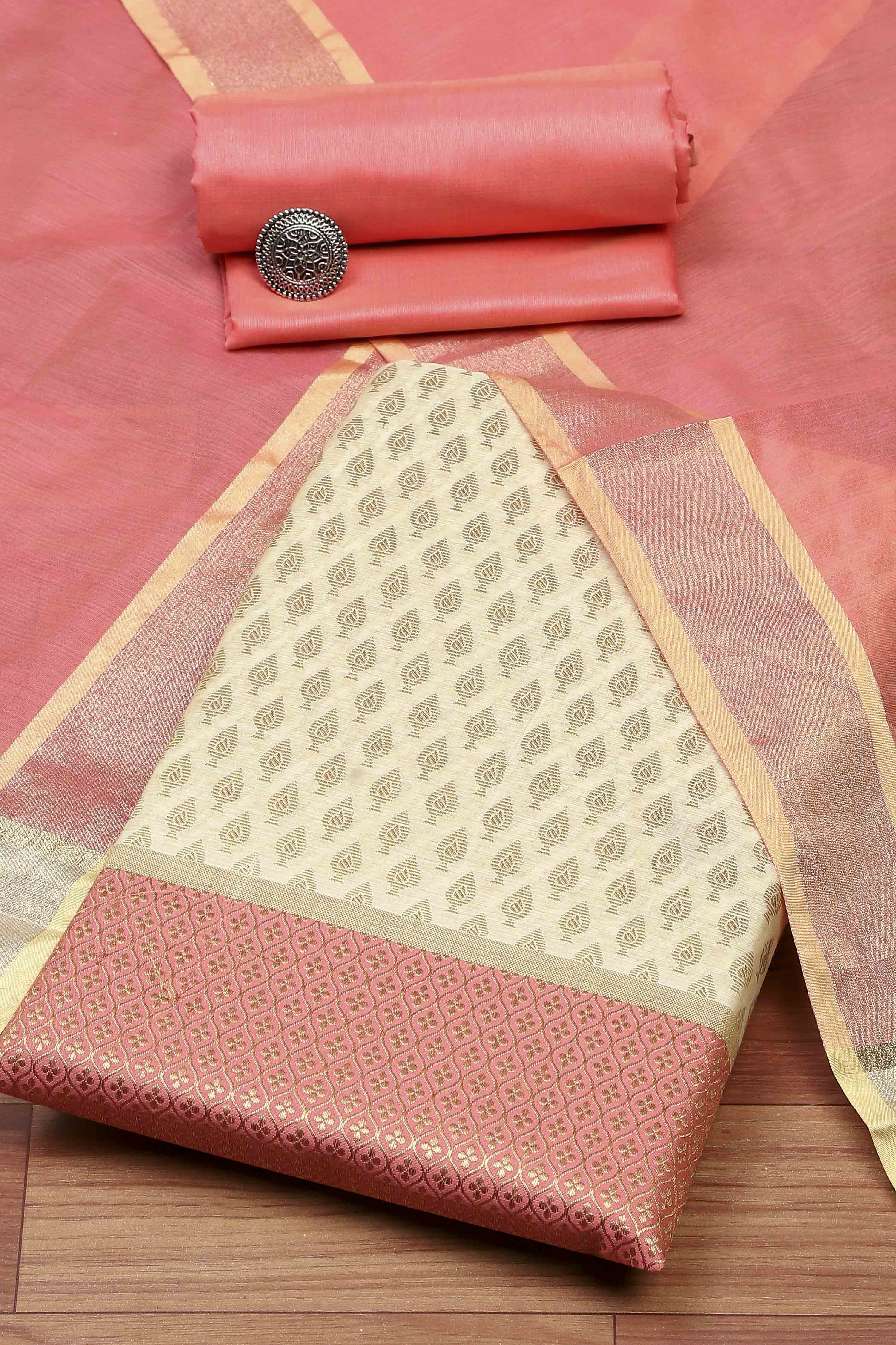 Pastel Cotton Printed Embroidered Unstitched Suit Set image number 0