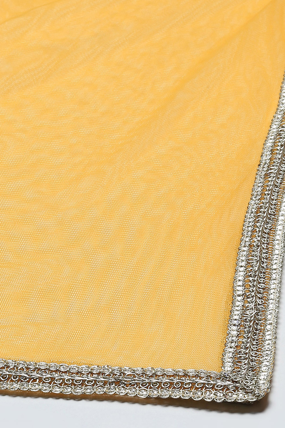 Yellow Poly Chanderi Printed Tasseled Lehenga Set image number 3