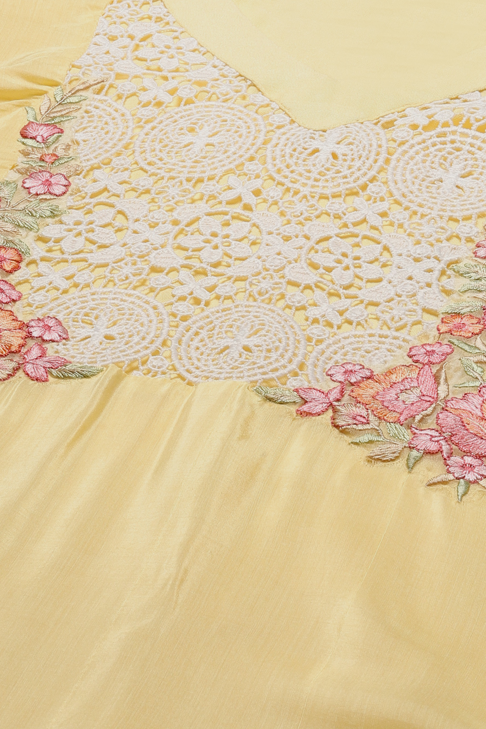 Pastel Yellow Muslin Lace Unstitched Suit Set image number 2